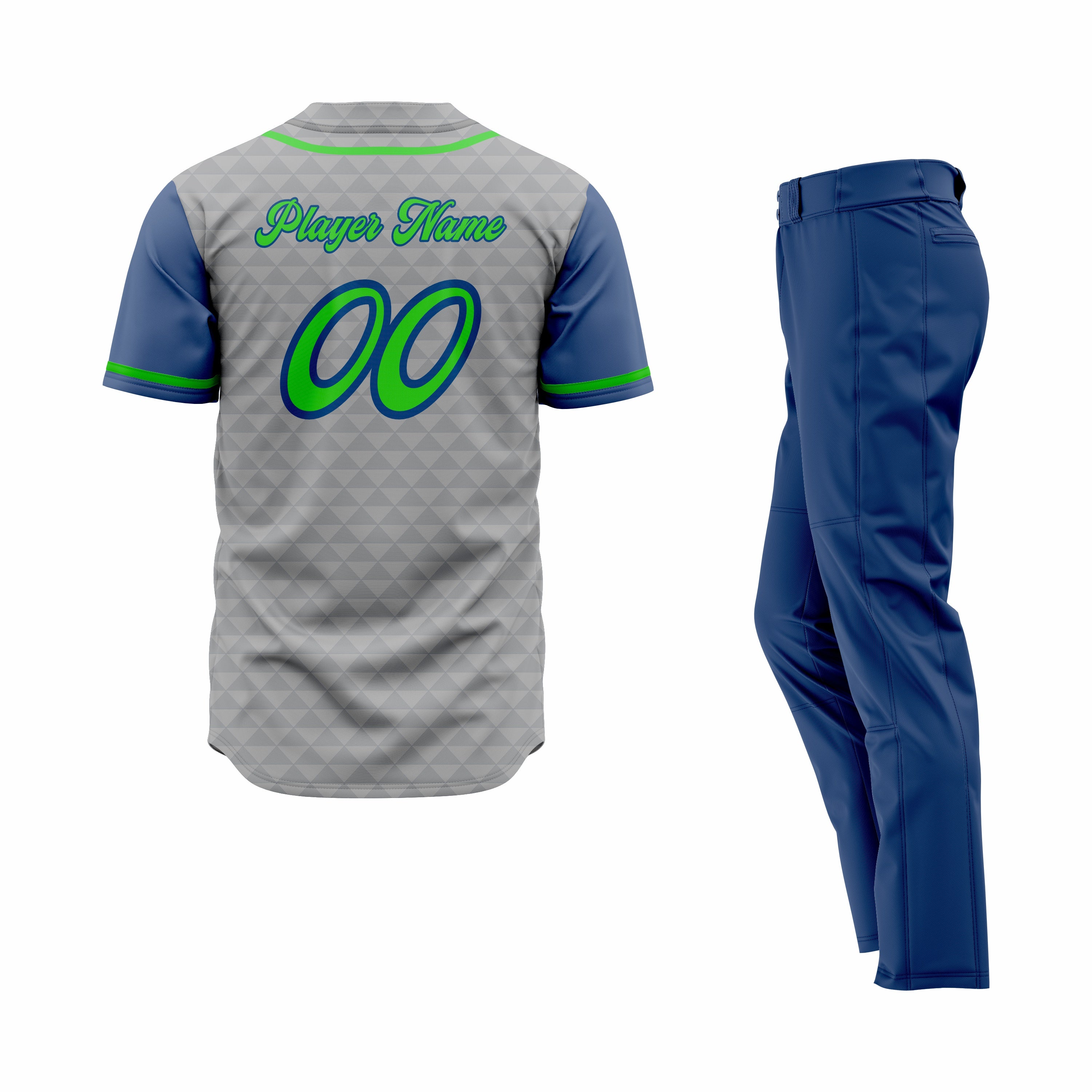 CUSTOM GREY BLUE BASEBALL UNIFORM