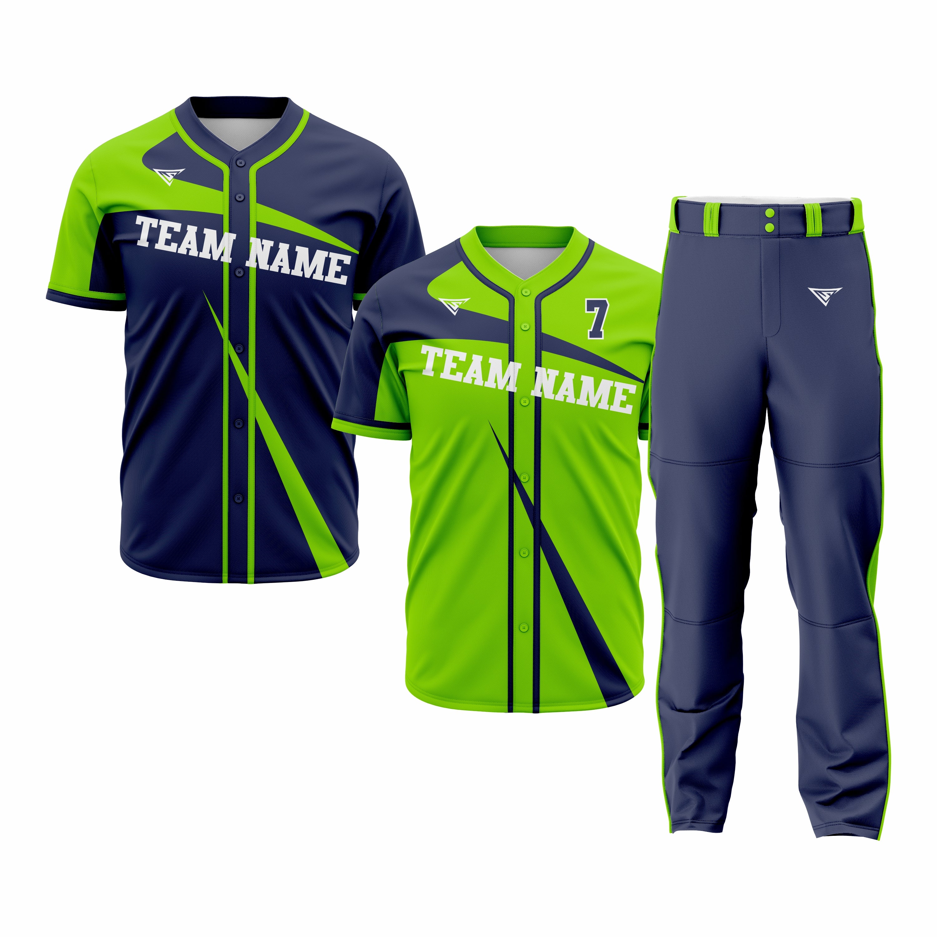 CUSTOM DARK BLUE & GREEN BASEBALL TEAM UNIFORM PACKAGE - PRO