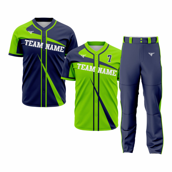 CUSTOM DARK BLUE & GREEN BASEBALL TEAM UNIFORM PACKAGE - PRO