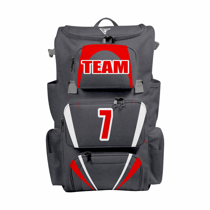 CUSTOM BLACK & RED ELITE BASEBALL/SOFTBALL BACKPACKS