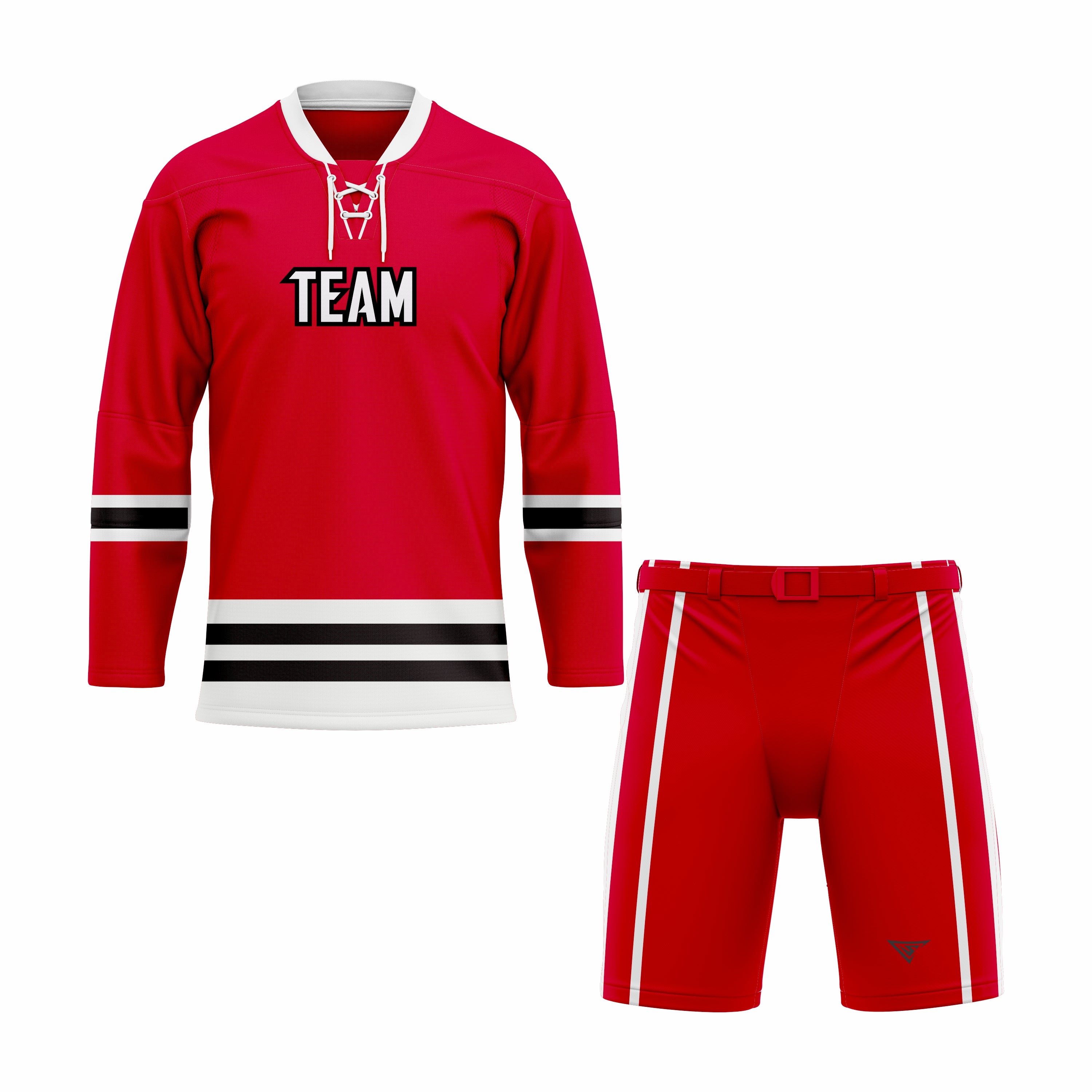 Custom Red, Black & White Laced Hockey Uniform