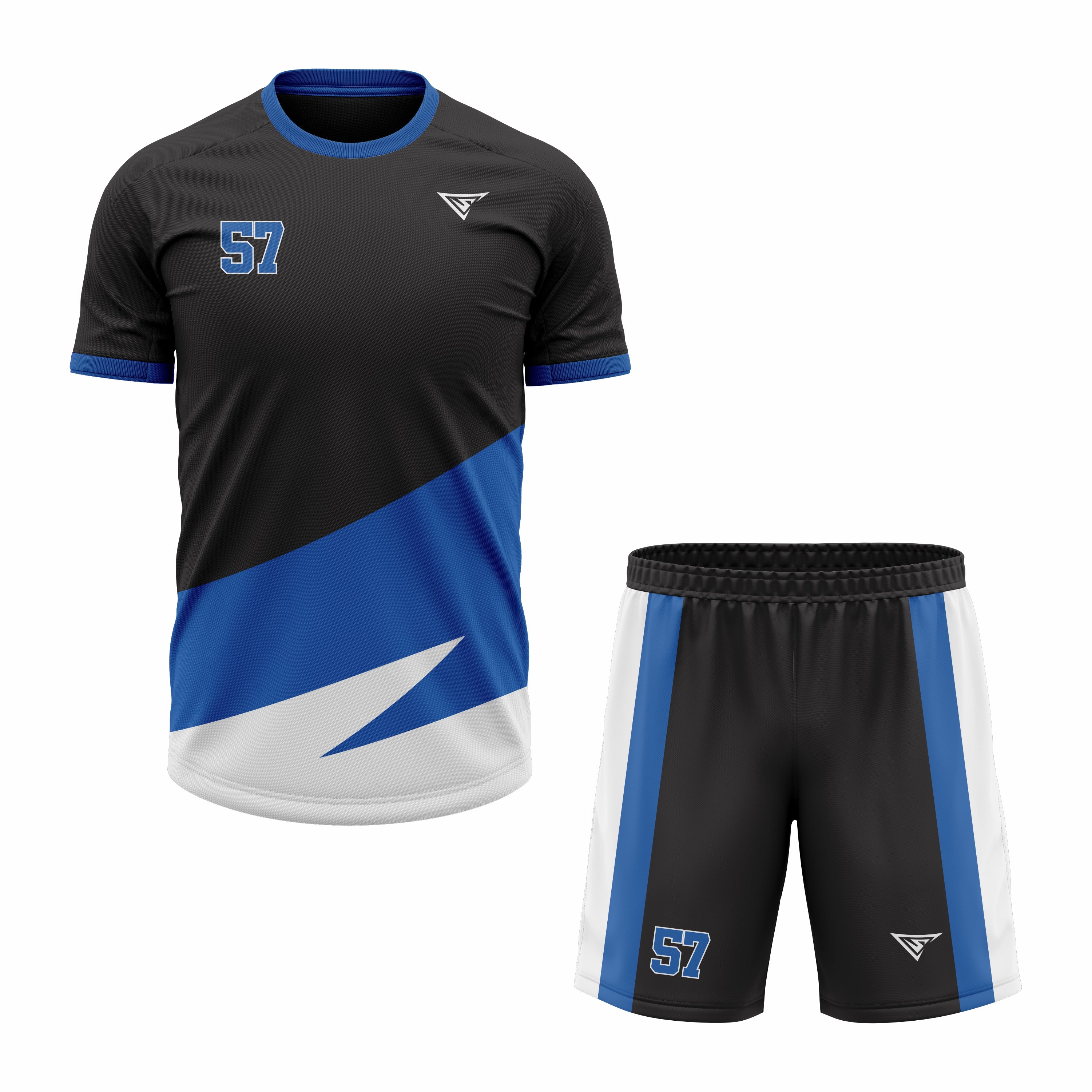 CUSTOM WHITE BLUE BLACK SOCCER UNIFORM