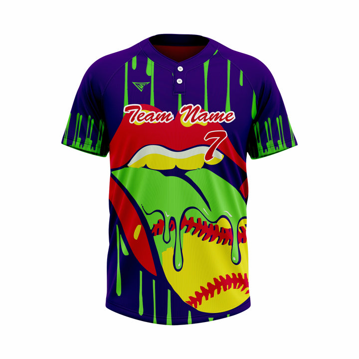 Custom Dark Blue, Red & Green Authentic Baseball two Buttons Jersey