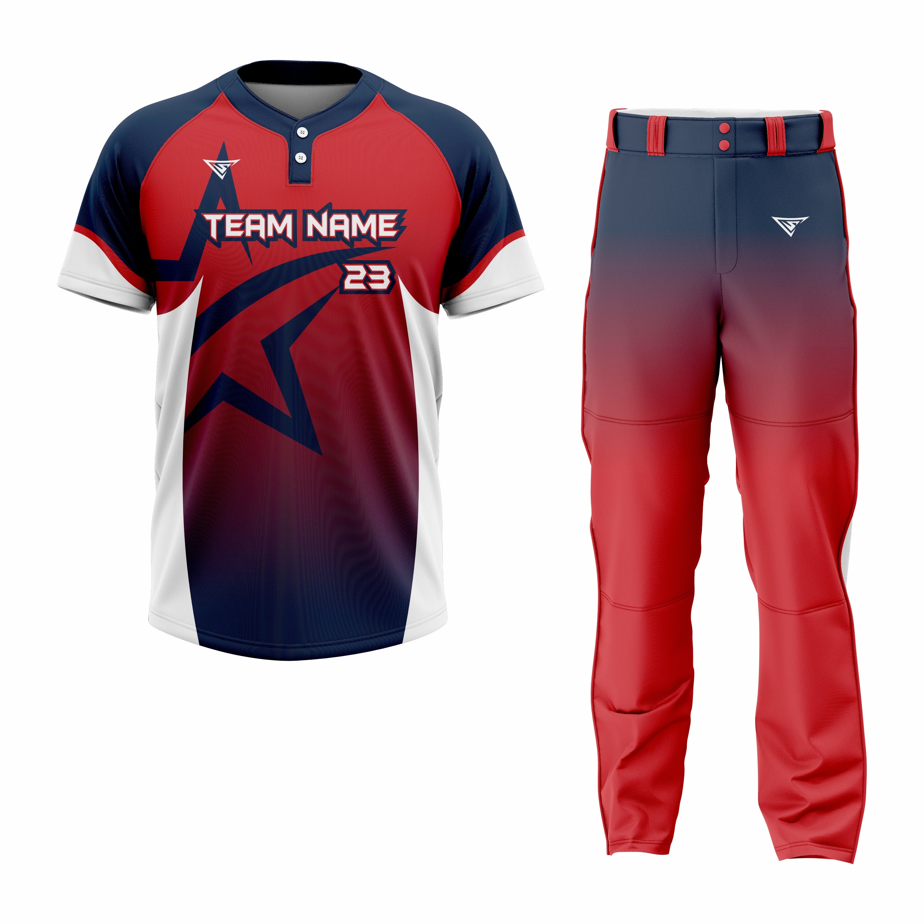 CUSTOM BLUE RED WHITE BASEBALL UNIFORM