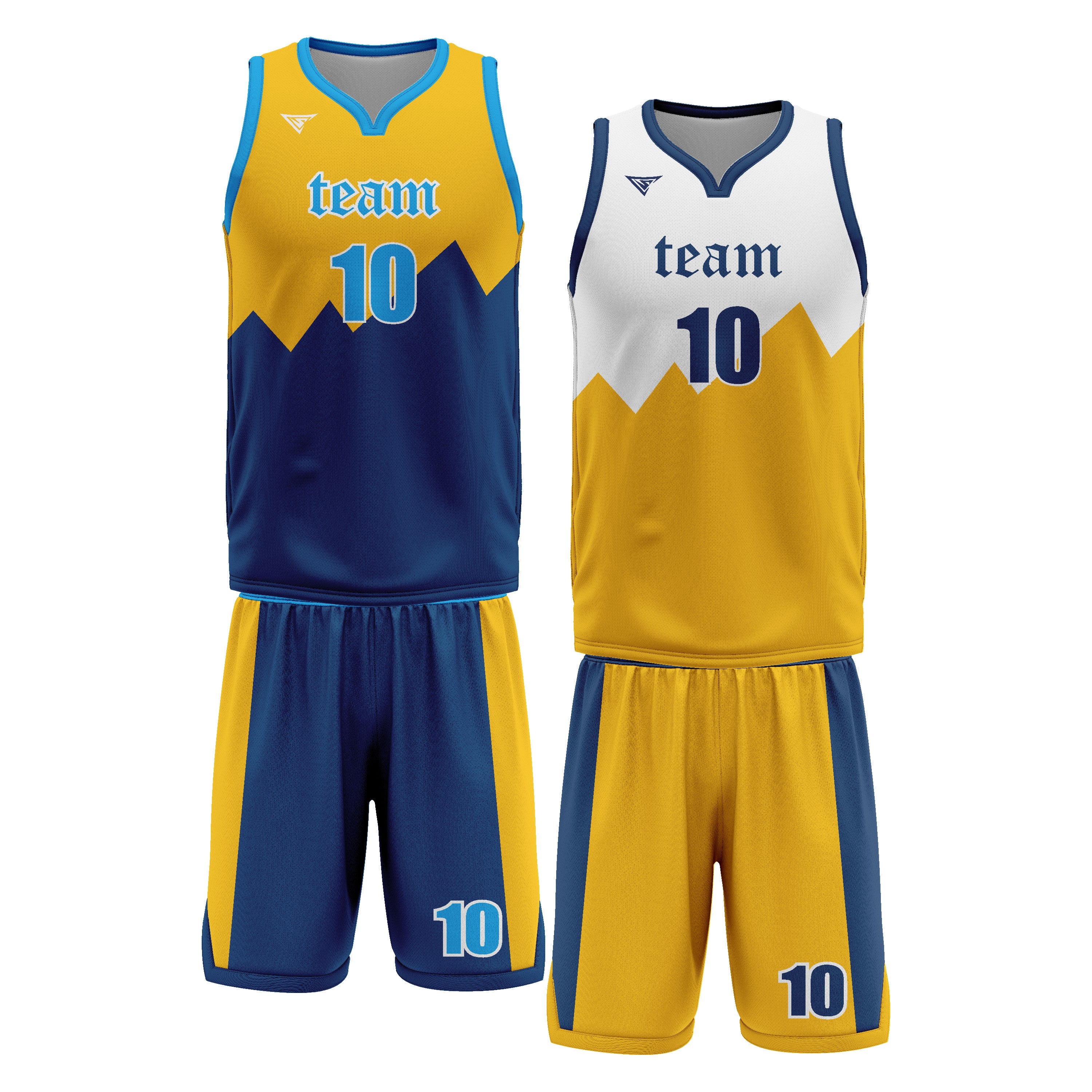 Custom Yellow Blue White  Double Side Basketball Uniform Set | Sports Custom Uniform
