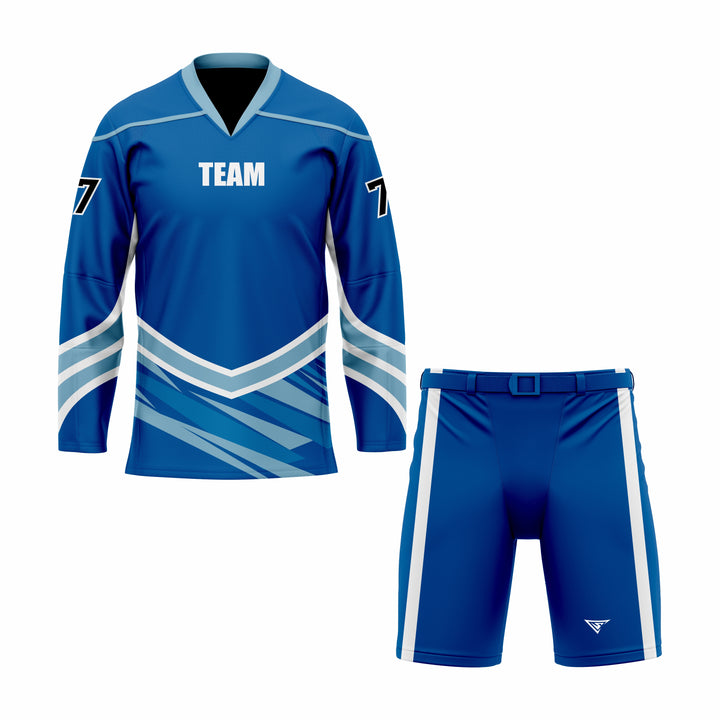 Custom Blue, Cyan & White V-Neck Hockey Uniform