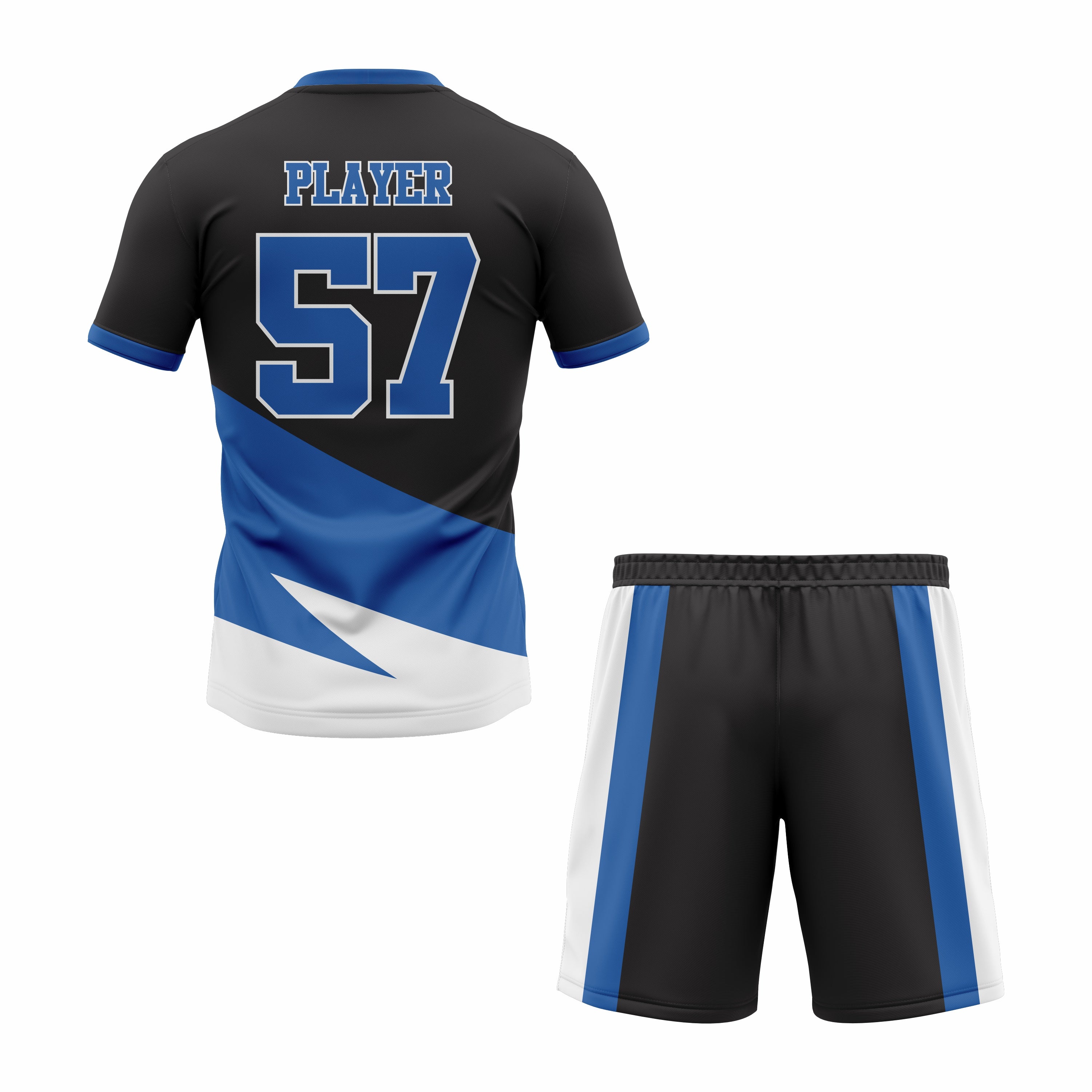 CUSTOM WHITE BLUE BLACK SOCCER UNIFORM