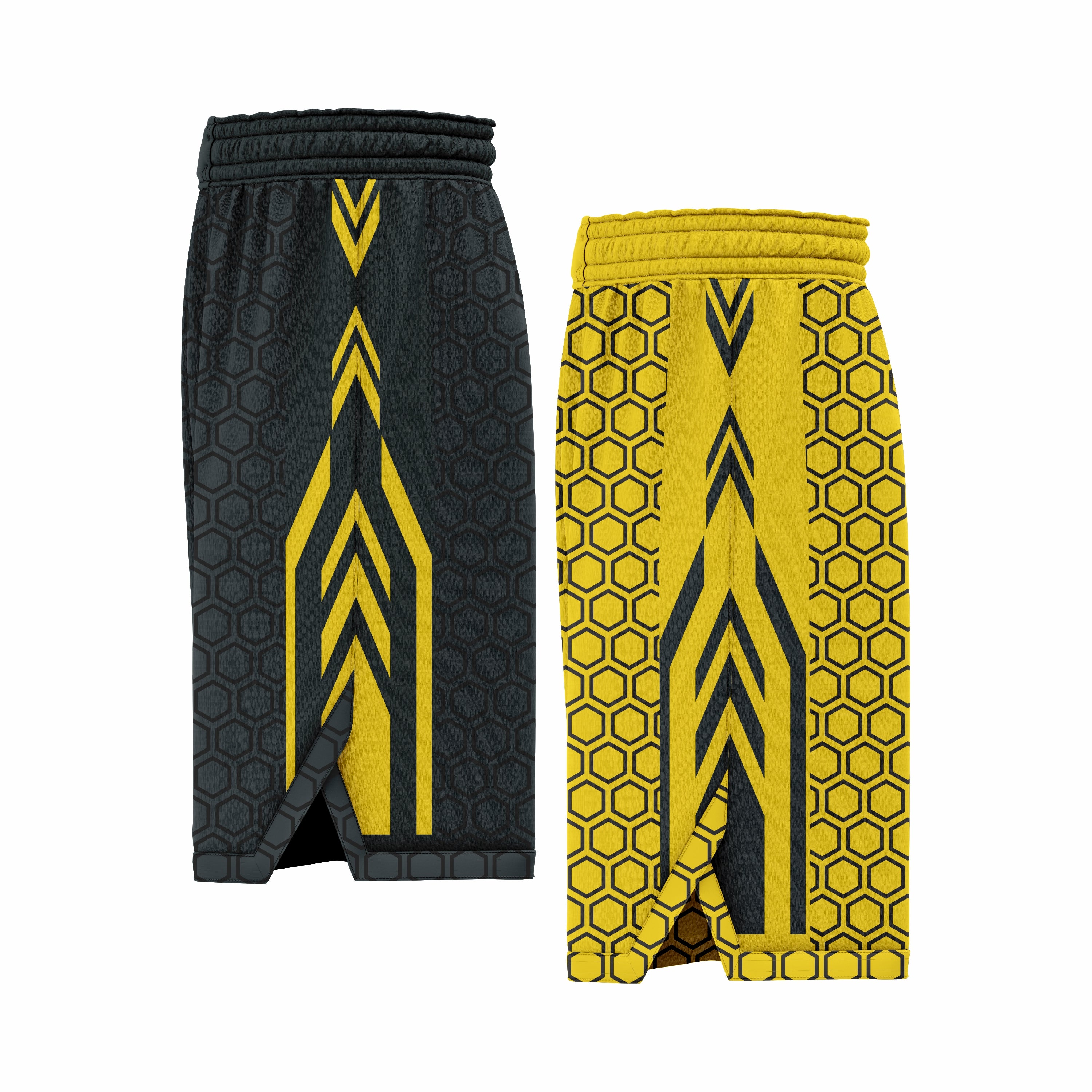 Custom Black & Yellow Reversible Double Side Sublimation Basketball Short