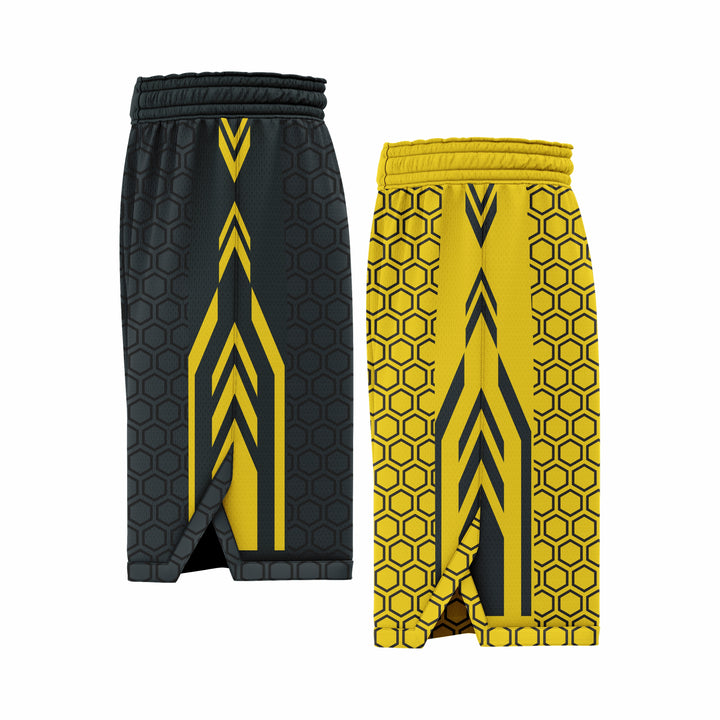 Custom Black & Yellow Reversible Double Side Sublimation Basketball Short