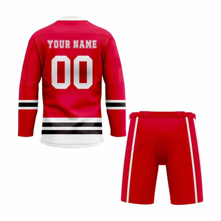 Custom Red, Black & White Laced Hockey Uniform