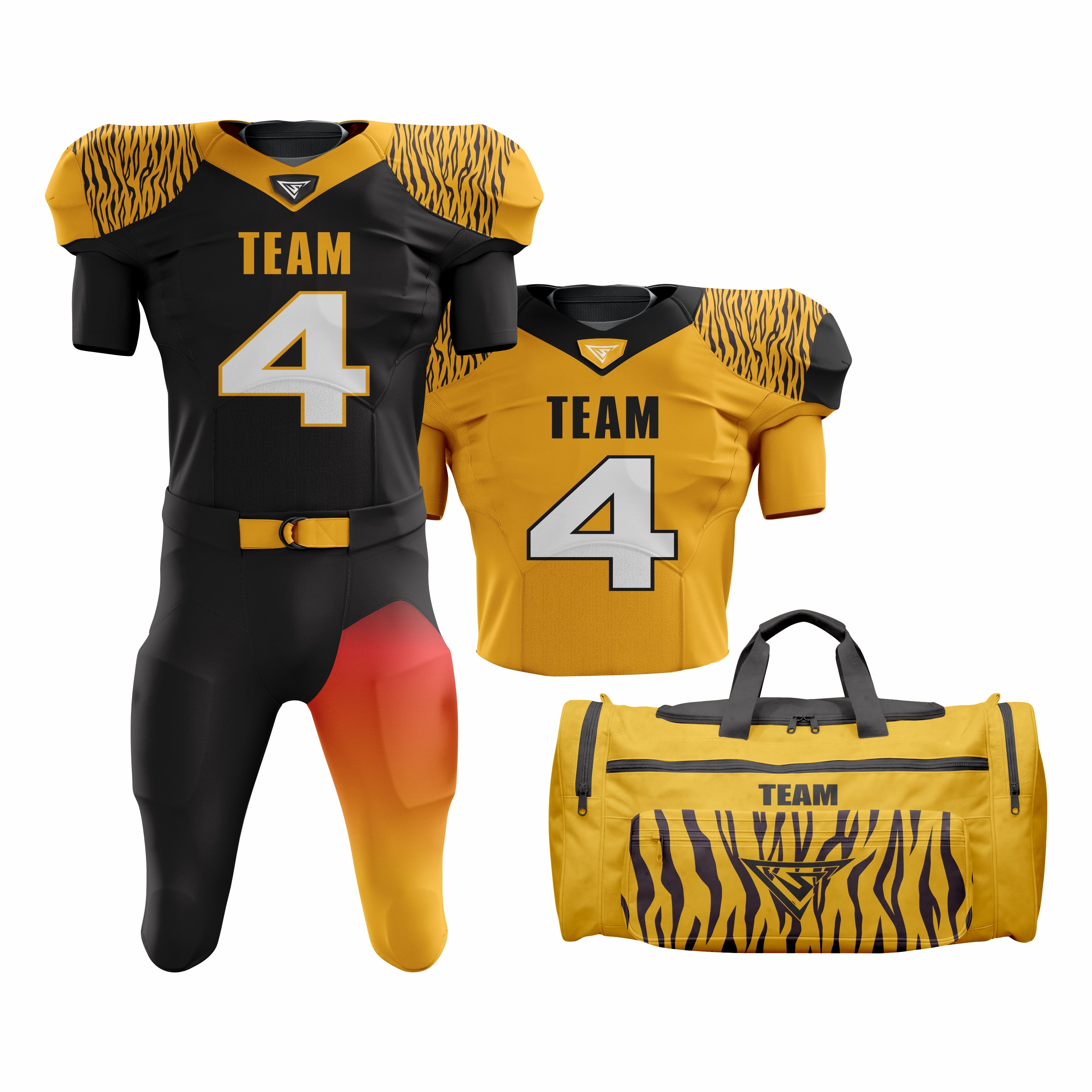 CUSTOM ORANGE, WHITE & BLACK AMERICAN FOOTBALL TEAM UNIFORM PACKAGE ALL STAR