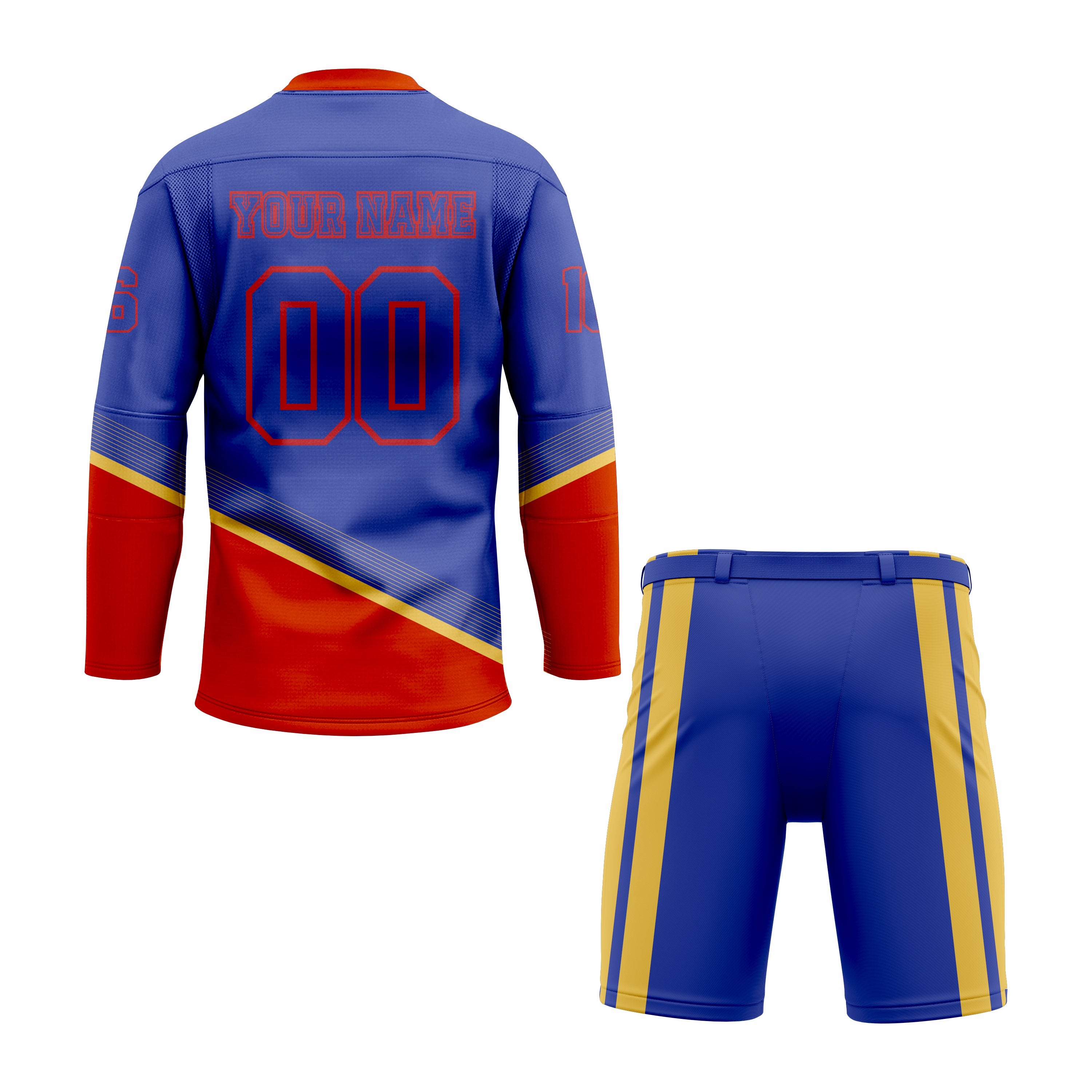 CUSTOM BLUE RED YELLOW HOCKEY UNIFORM