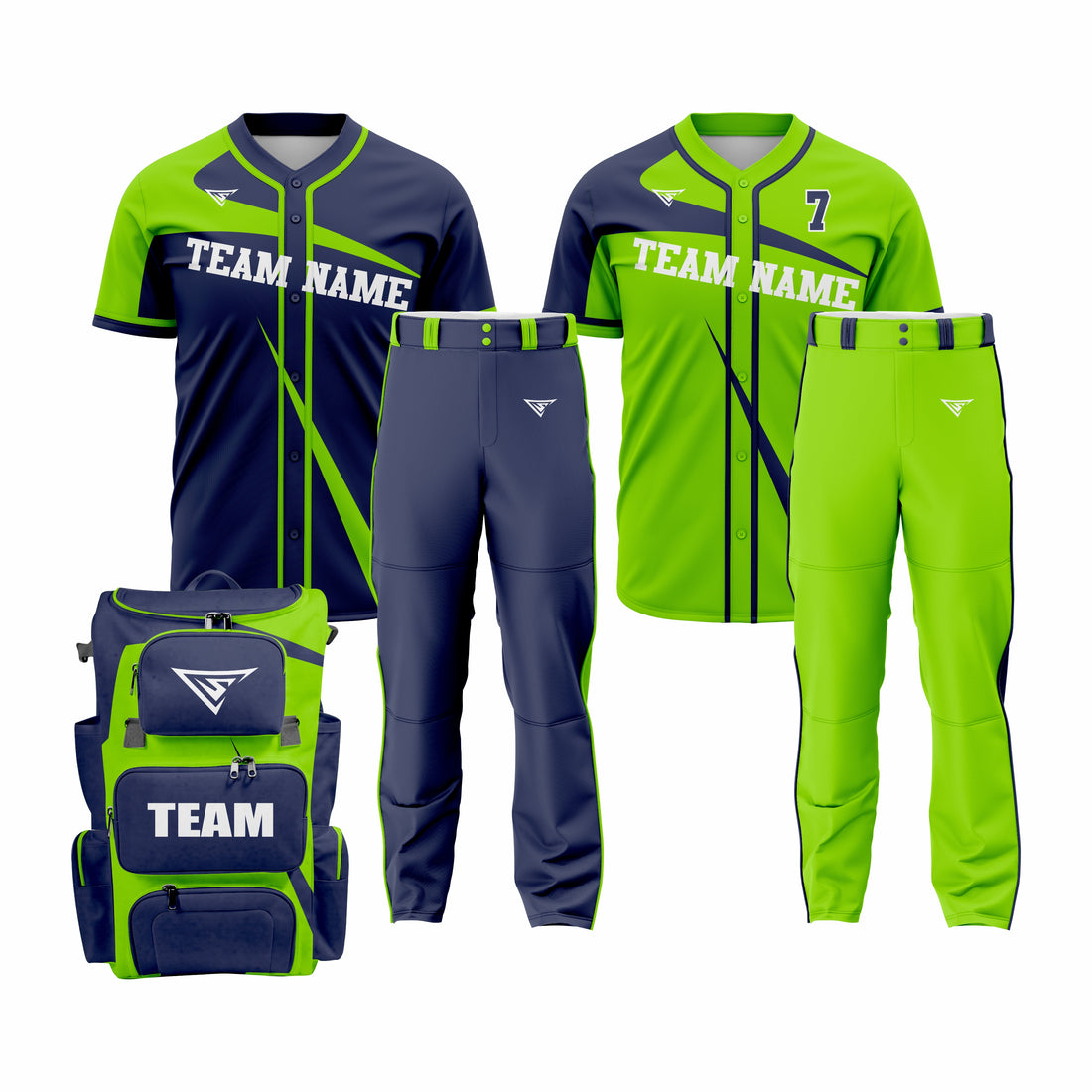 CUSTOM DARK BLUE & GREEN BASEBALL TEAM UNIFORM PACKAGE - ALL-STAR