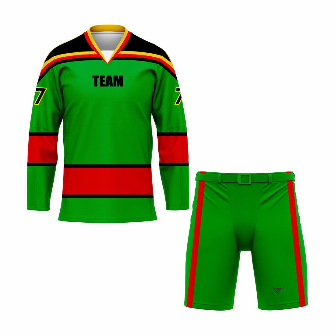 Custom Green, Red, Black & Yellow Crew Neck Hockey Uniform