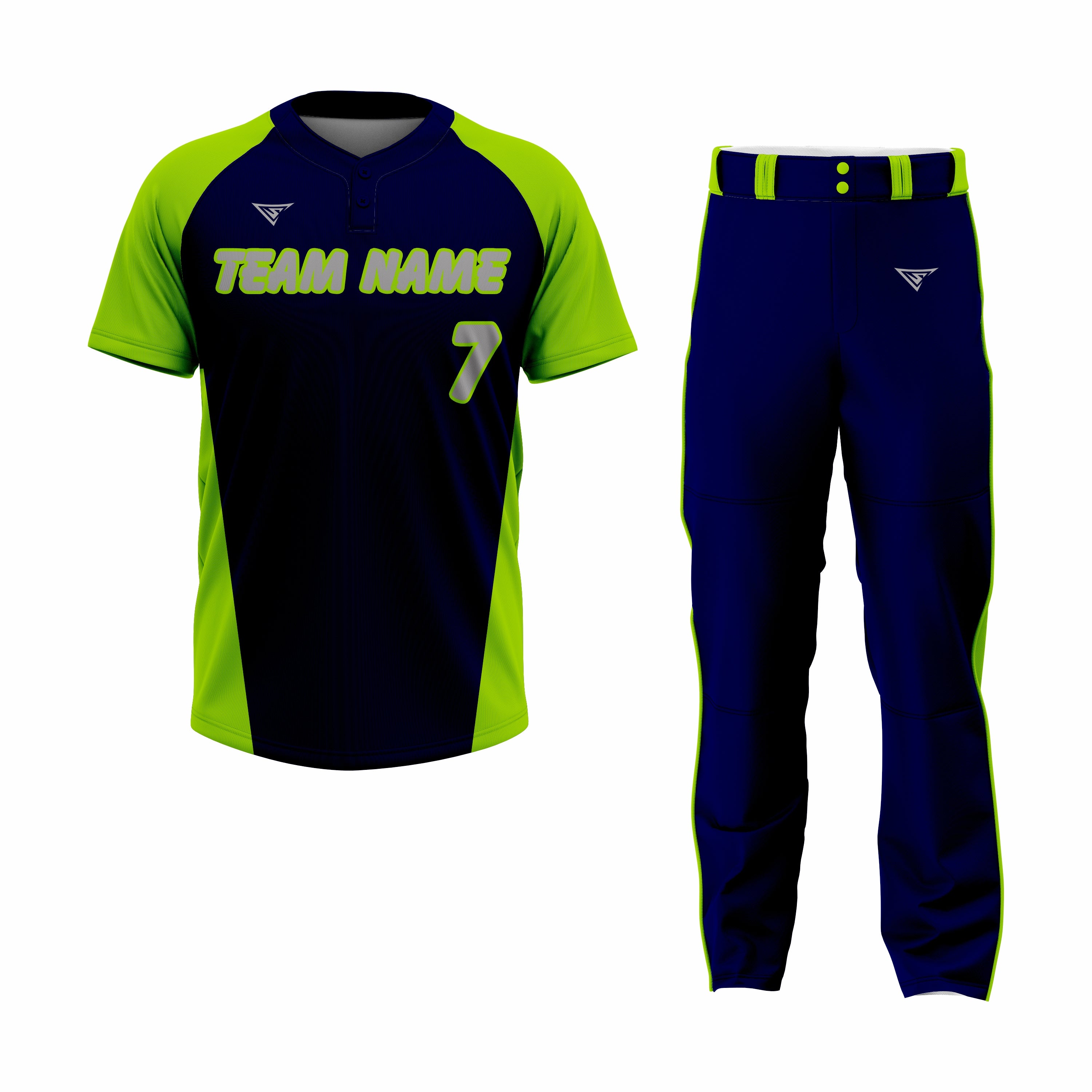 Custom Dark Blue & Green Authentic Softball Uniform