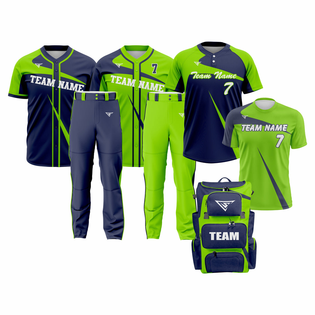 CUSTOM DARK BLUE & GREEN BASEBALL TEAM UNIFORM PACKAGE – DIAMOND PRO