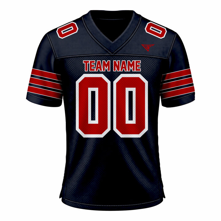 Custom Dark Blue & Red American Football Fan Jersey