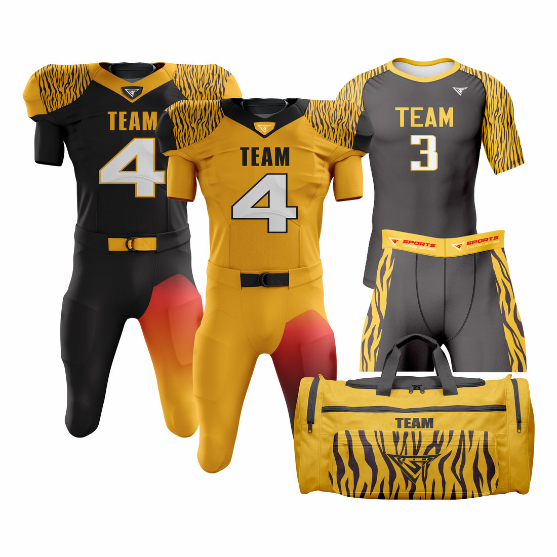 CUSTOM ORANGE, WHITE & BLACK AMERICAN FOOTBALL TEAM UNIFORM PACKAGE DIAMOND PRO