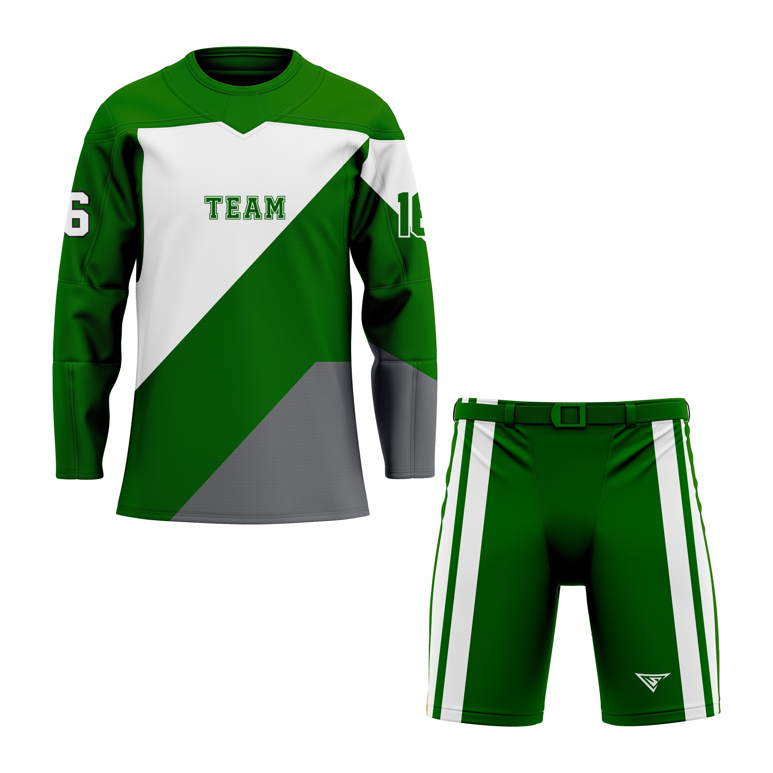 CUSTOM GREEN WHITE GREY HOCKEY UNIFORM