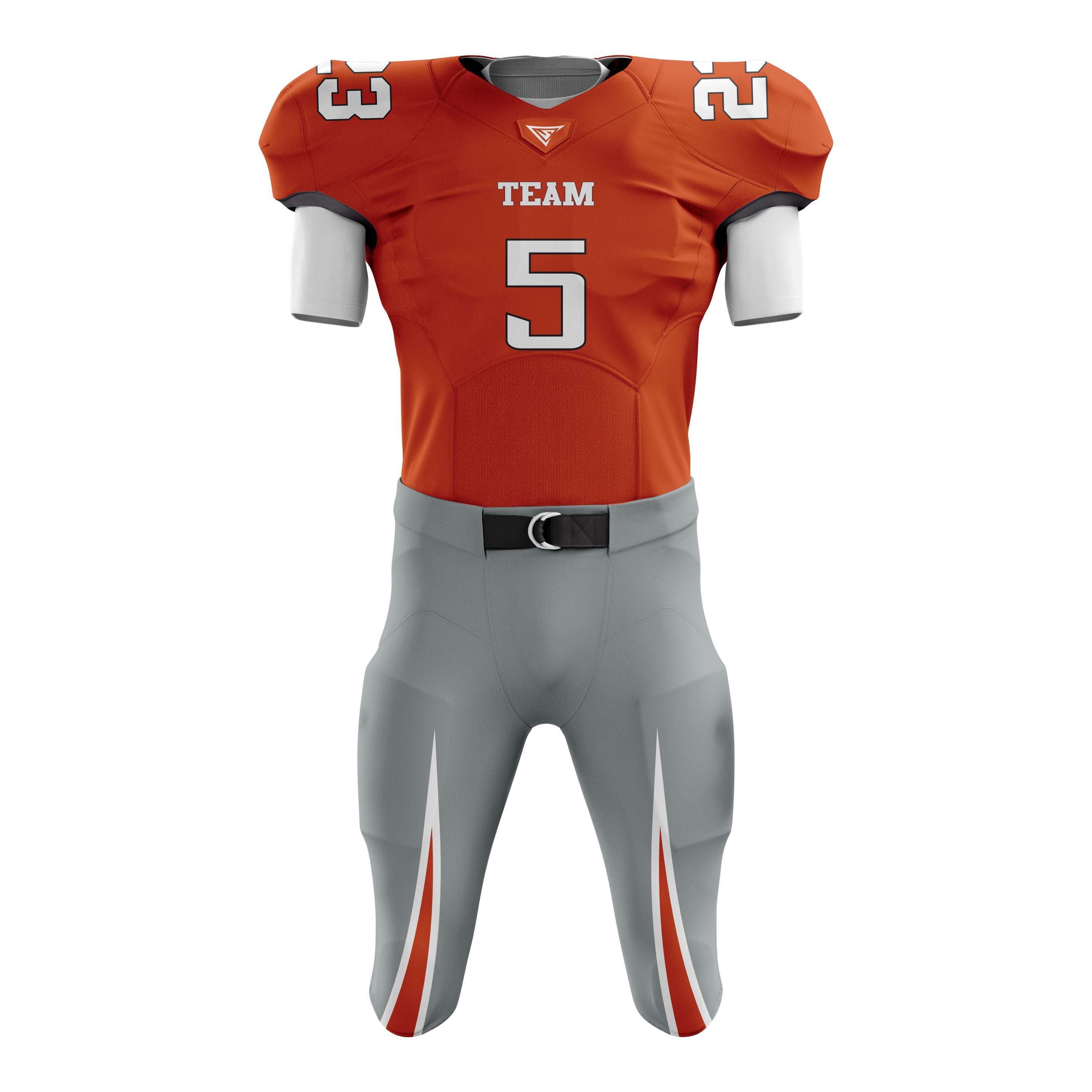 Custom Gray Orange American Football Uniforms with Integrated Pads