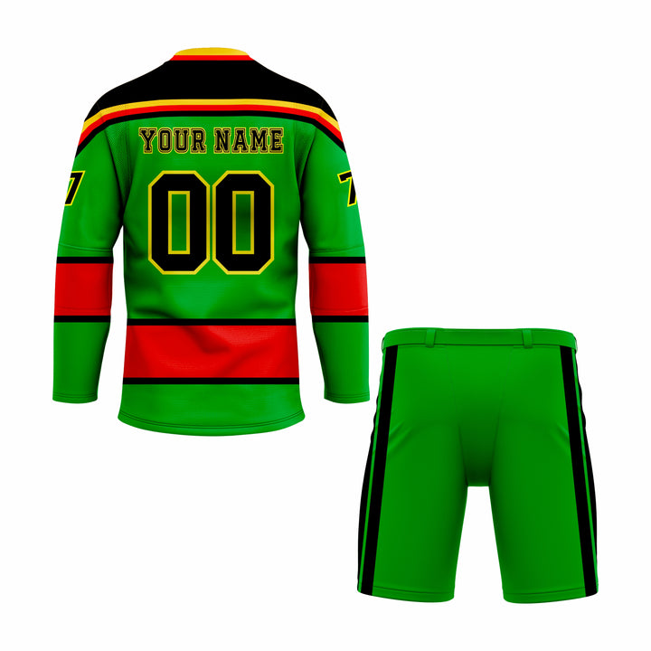 Custom Green, Red, Black & Yellow Crew Neck Hockey Uniform