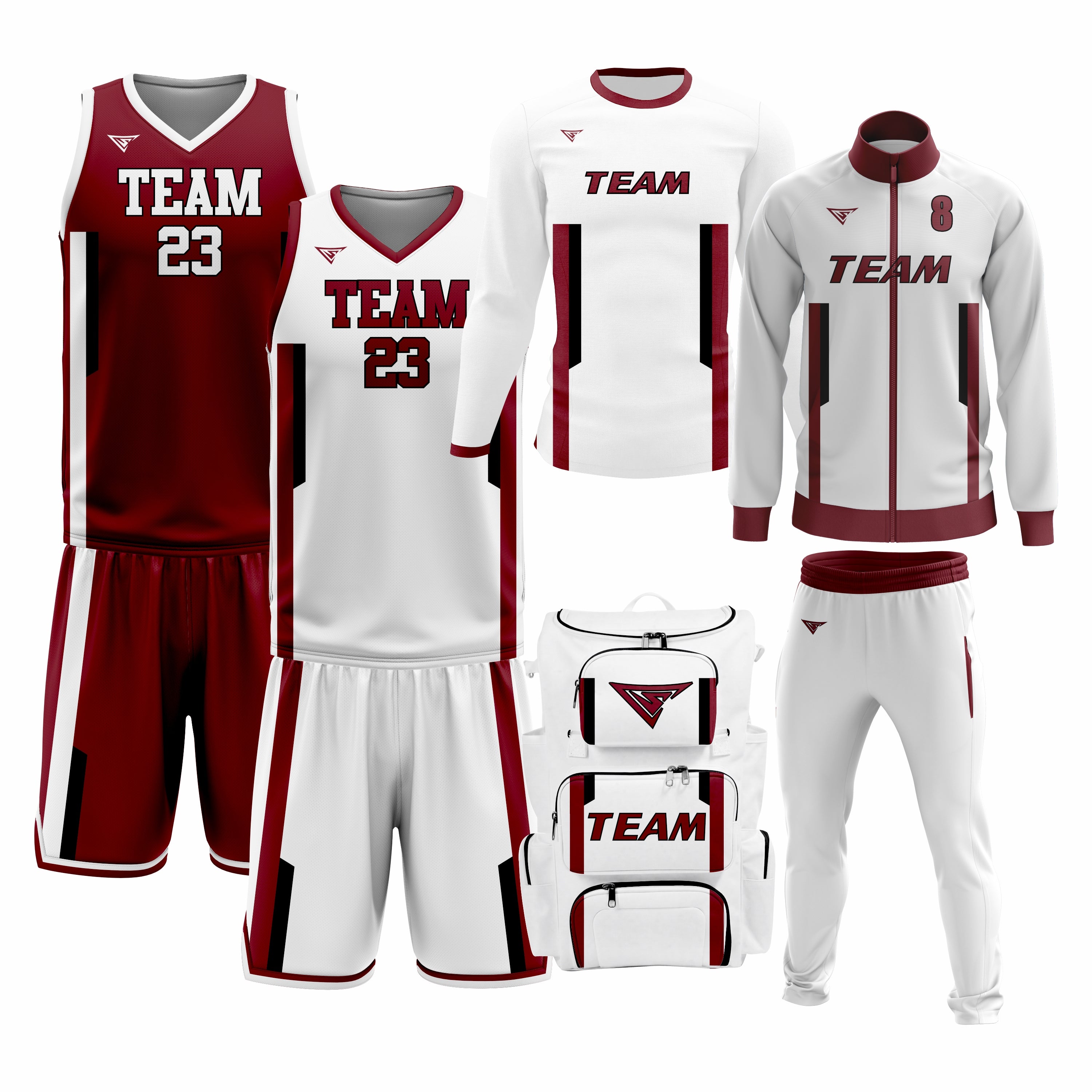 Custom Maroon White Basketball Team Uniform Package - MVP