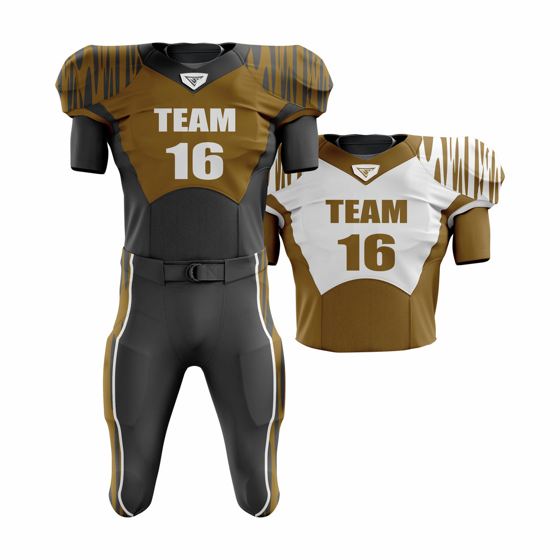CUSTOM BROWN, WHITE & BLACK AMERICAN FOOTBALL TEAM UNIFORM PACKAGE PRO