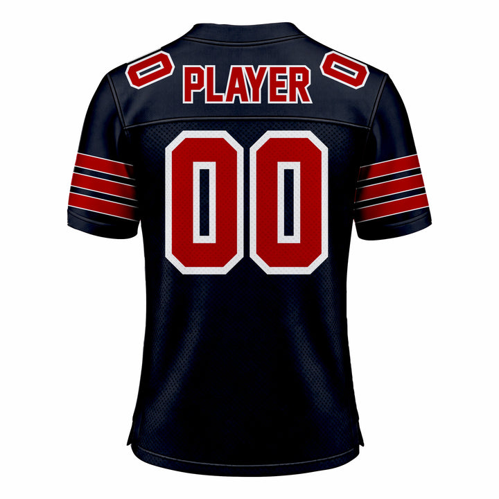 Custom Dark Blue & Red American Football Fan Jersey