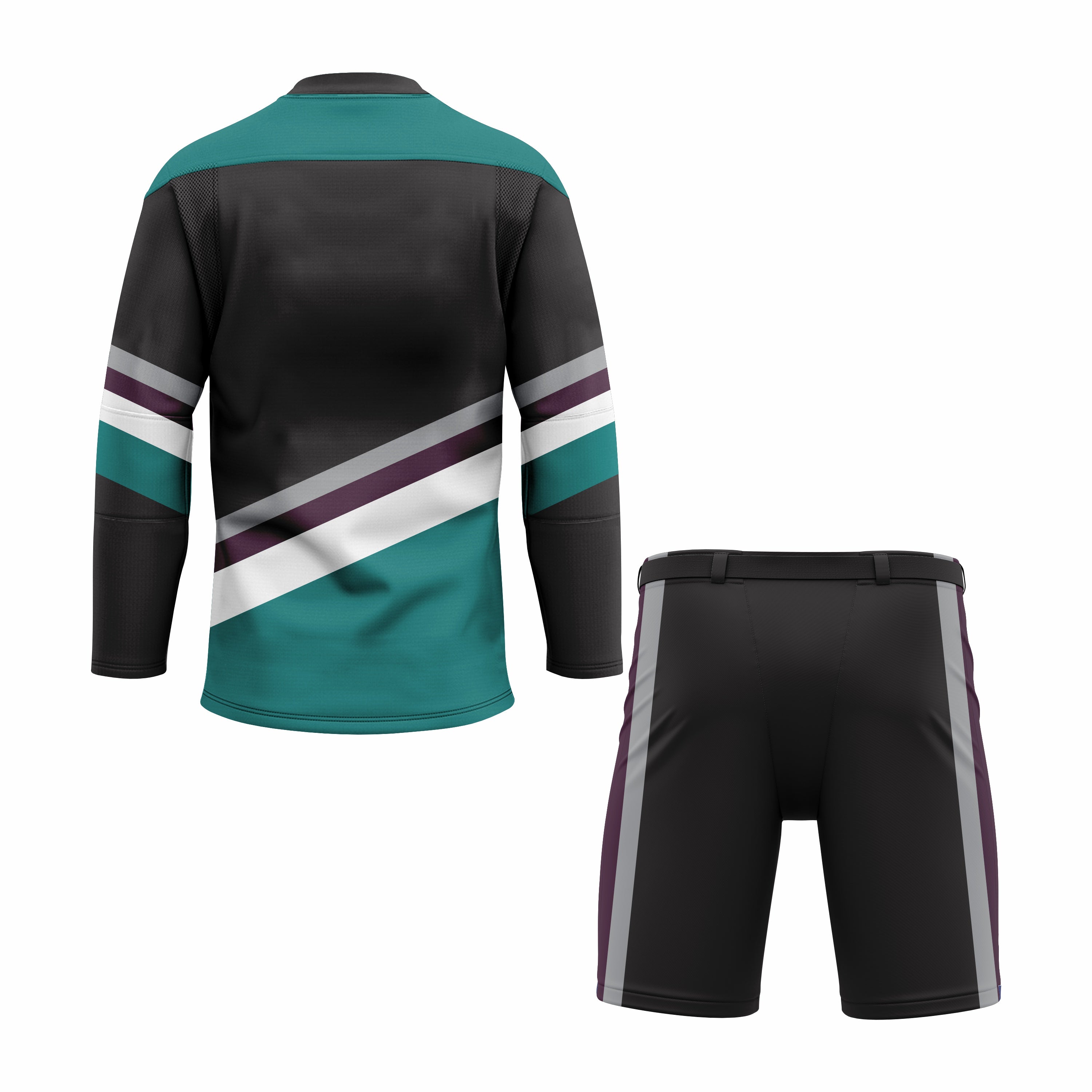 CUSTOM BLACK WHITE CYAN HOCKEY UNIFORM