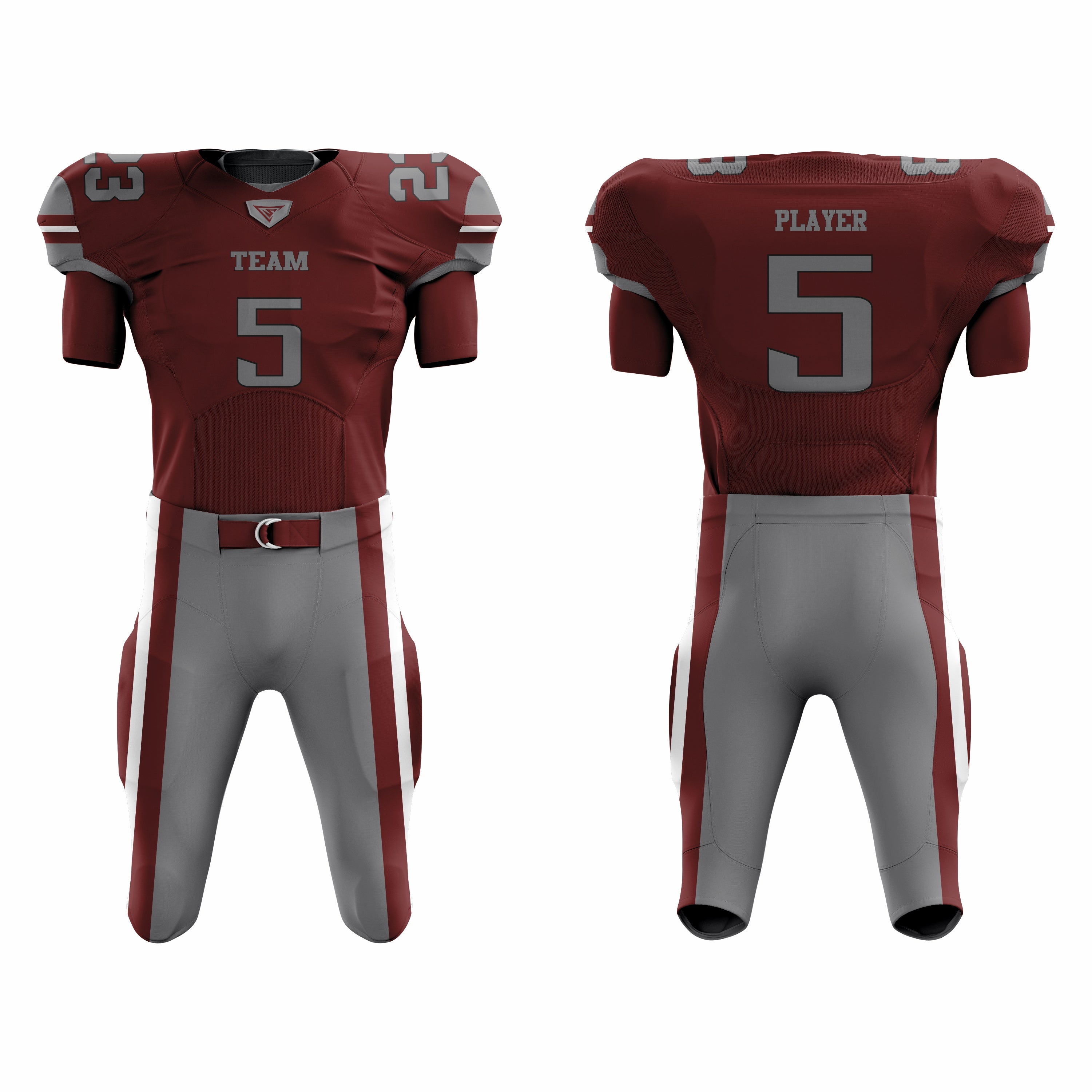 CUSTOM MAROON GREY AMERICAN FOOTBALL UNIFORM