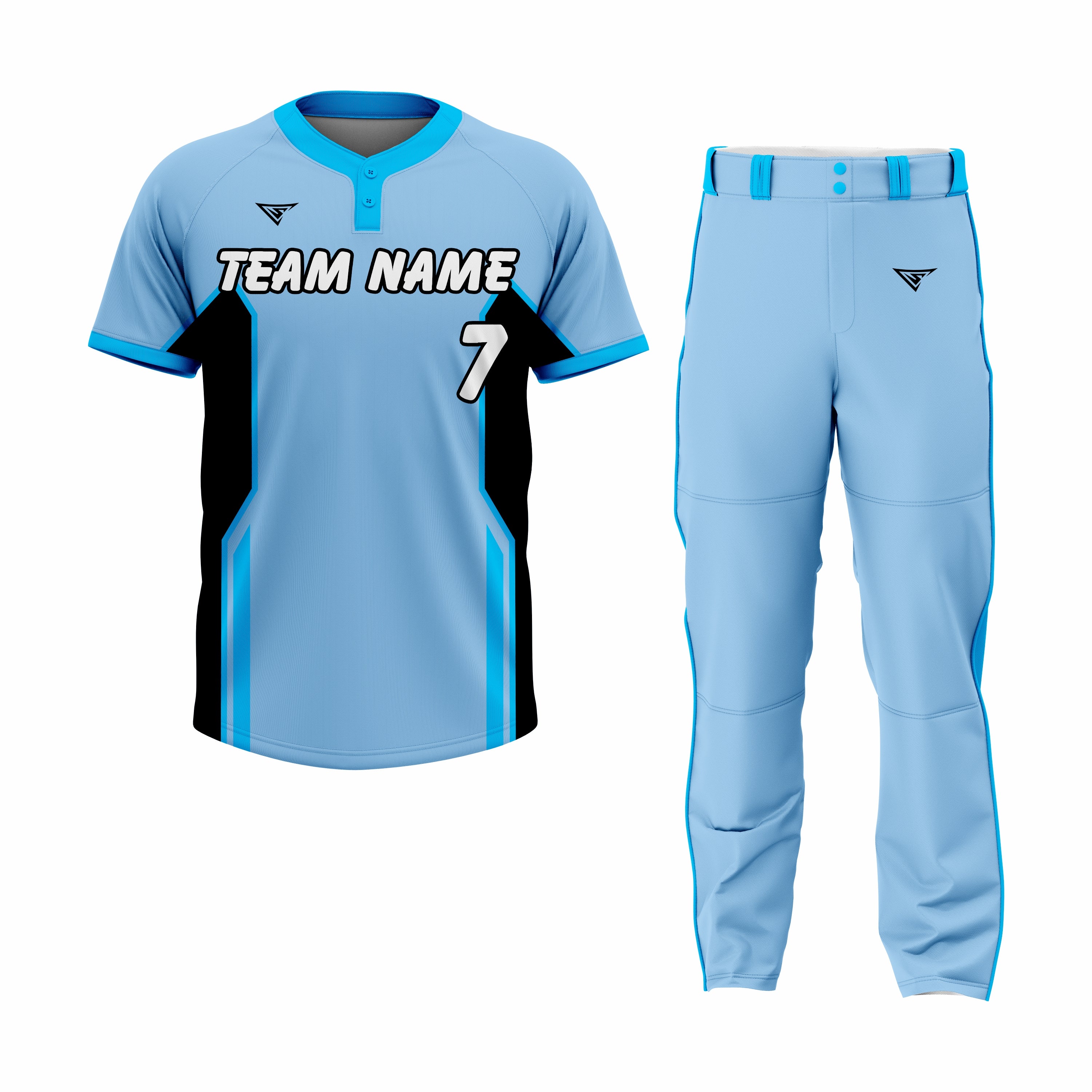 Custom Cyan, Blue & Black Authentic Softball Uniform