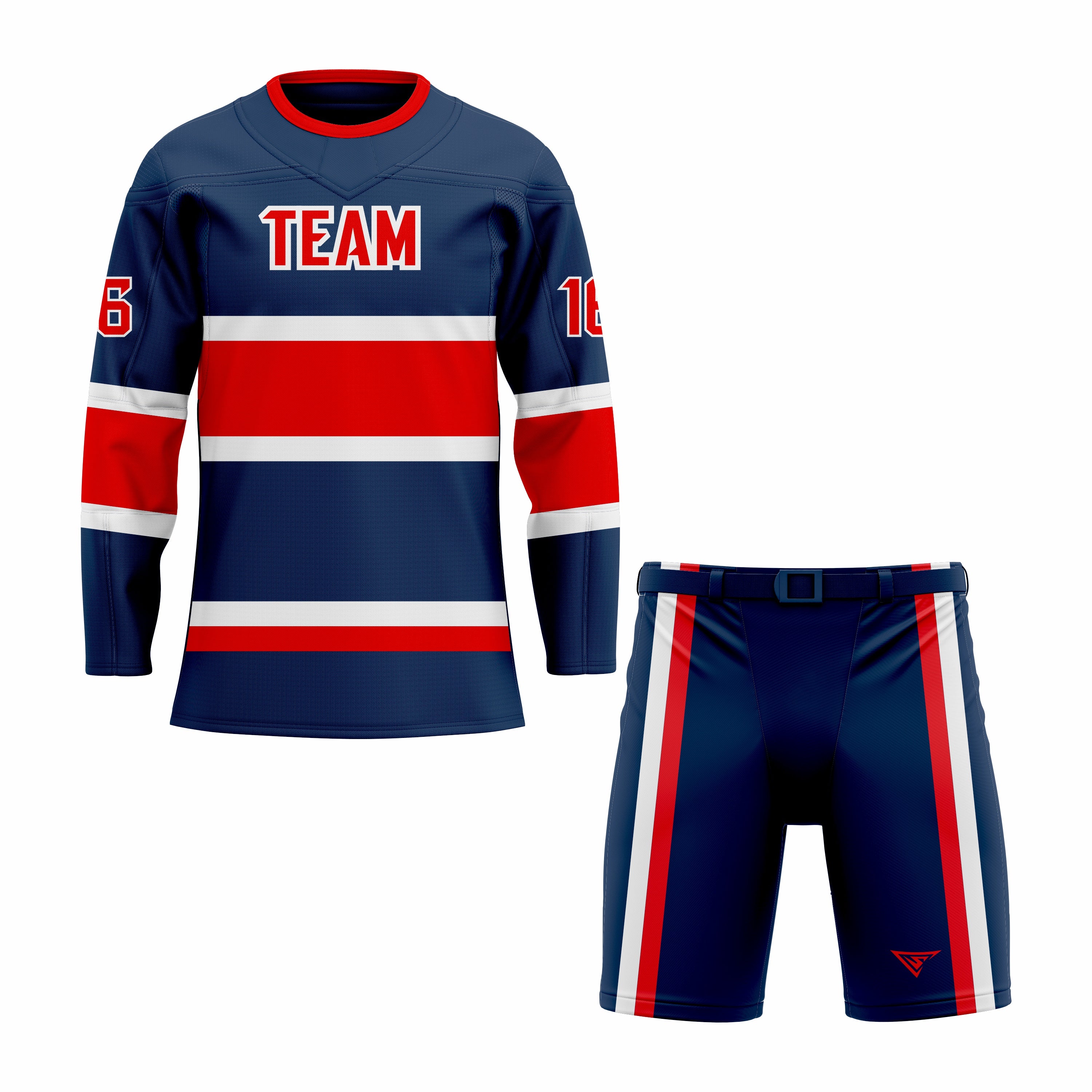 CUSTOM BLUE WHITE RED HOCKEY UNIFORM