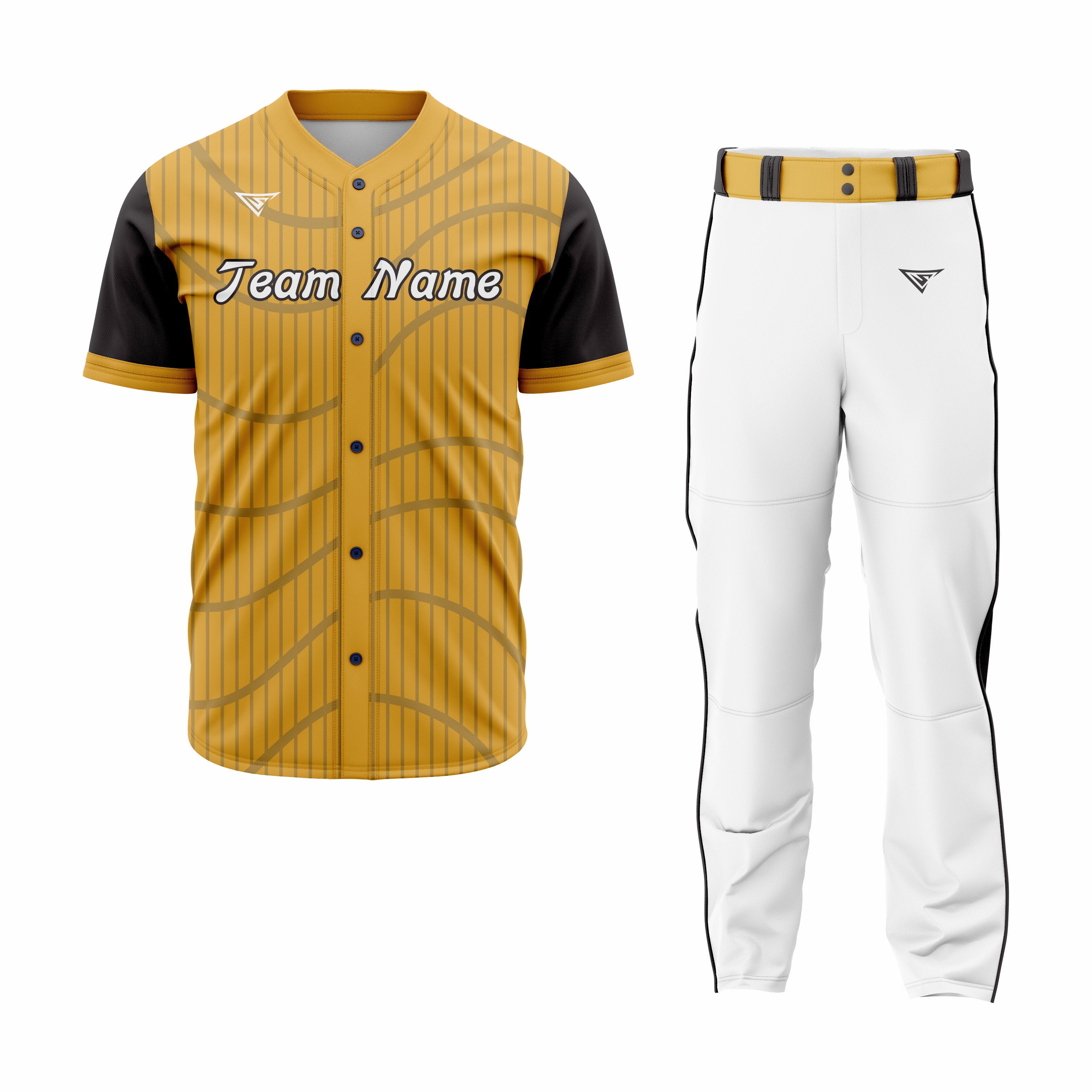 CUSTOM YELLOW WHITE BLACK BASEBALL UNIFORM