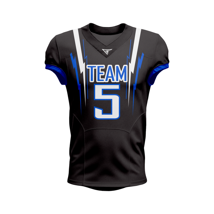 Custom Black, Blue & White American Football Jersey