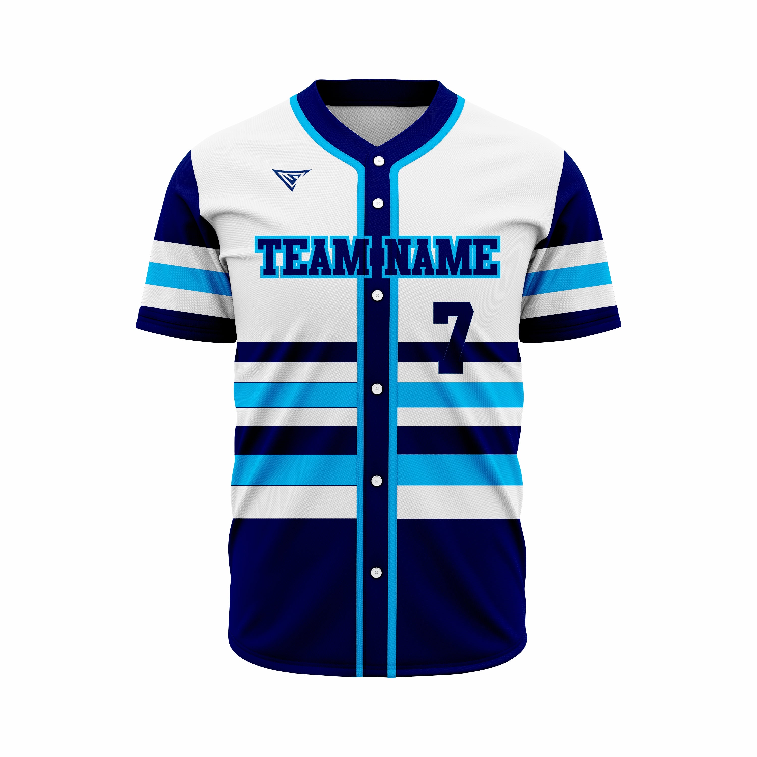 Custom White, Dark Blue & Blue Authentic Softball full Buttons Jersey
