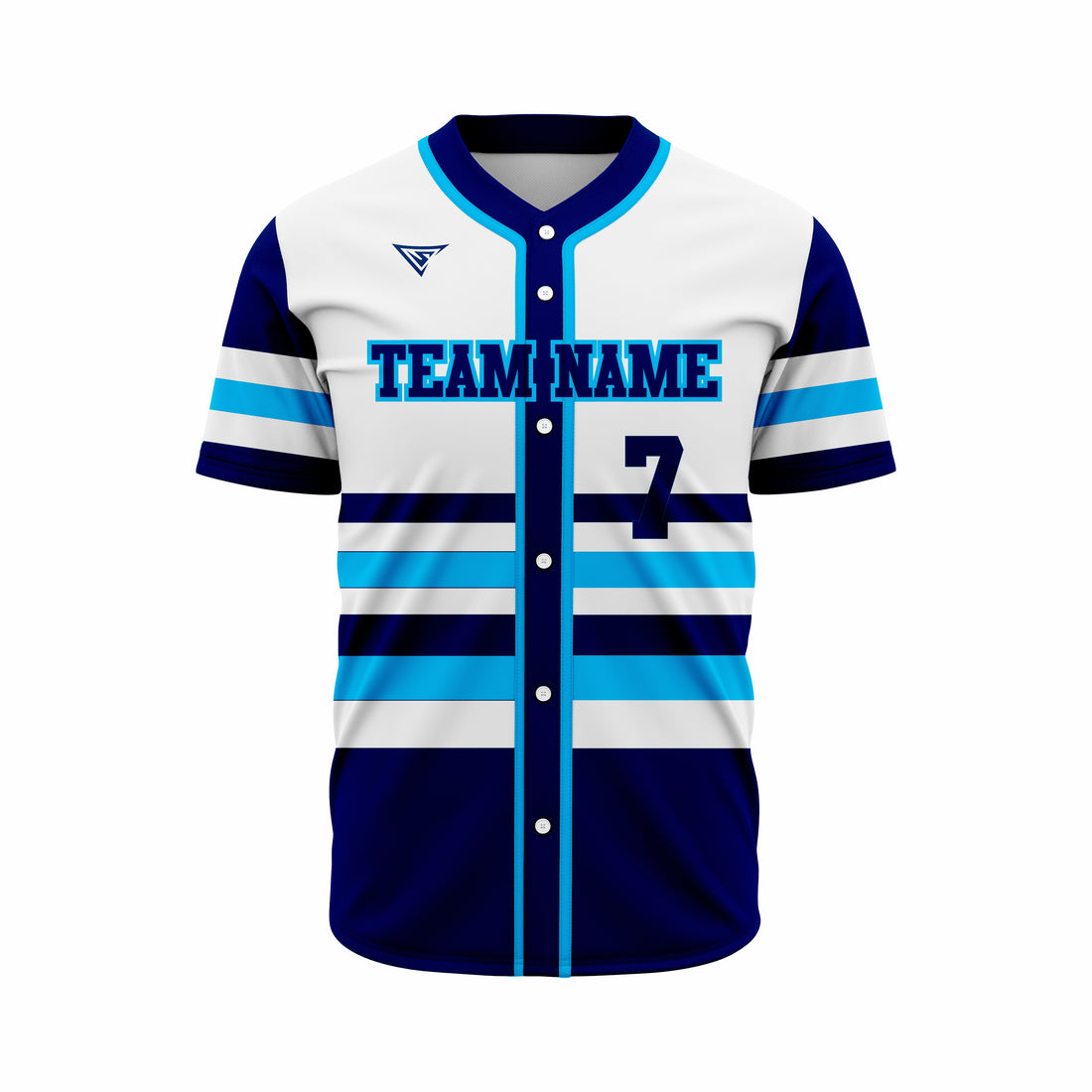 Custom White, Dark Blue & Blue Authentic Softball full Buttons Jersey