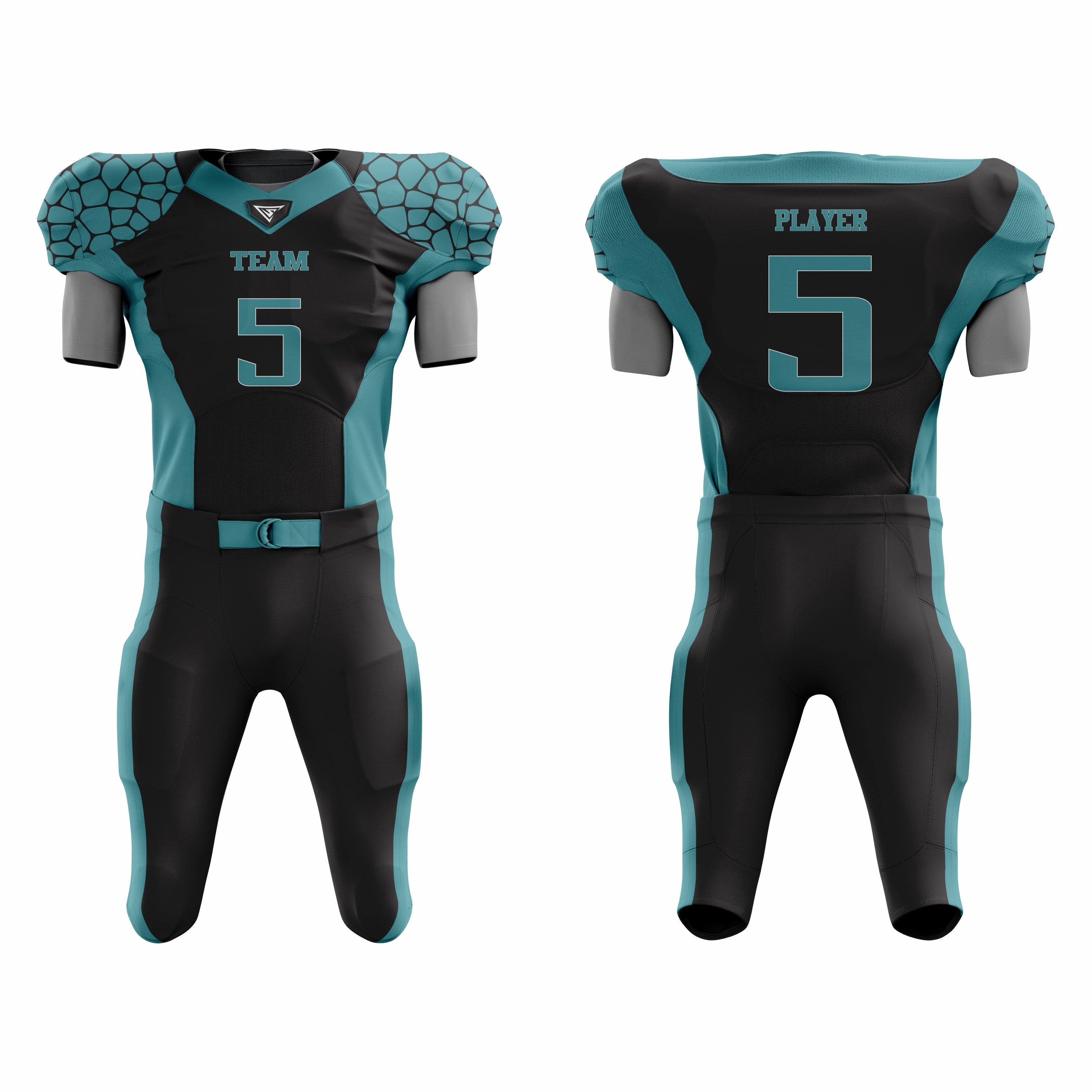 CUSTOM BLACK TEAL AMERICAN FOOTBALL UNIFORM
