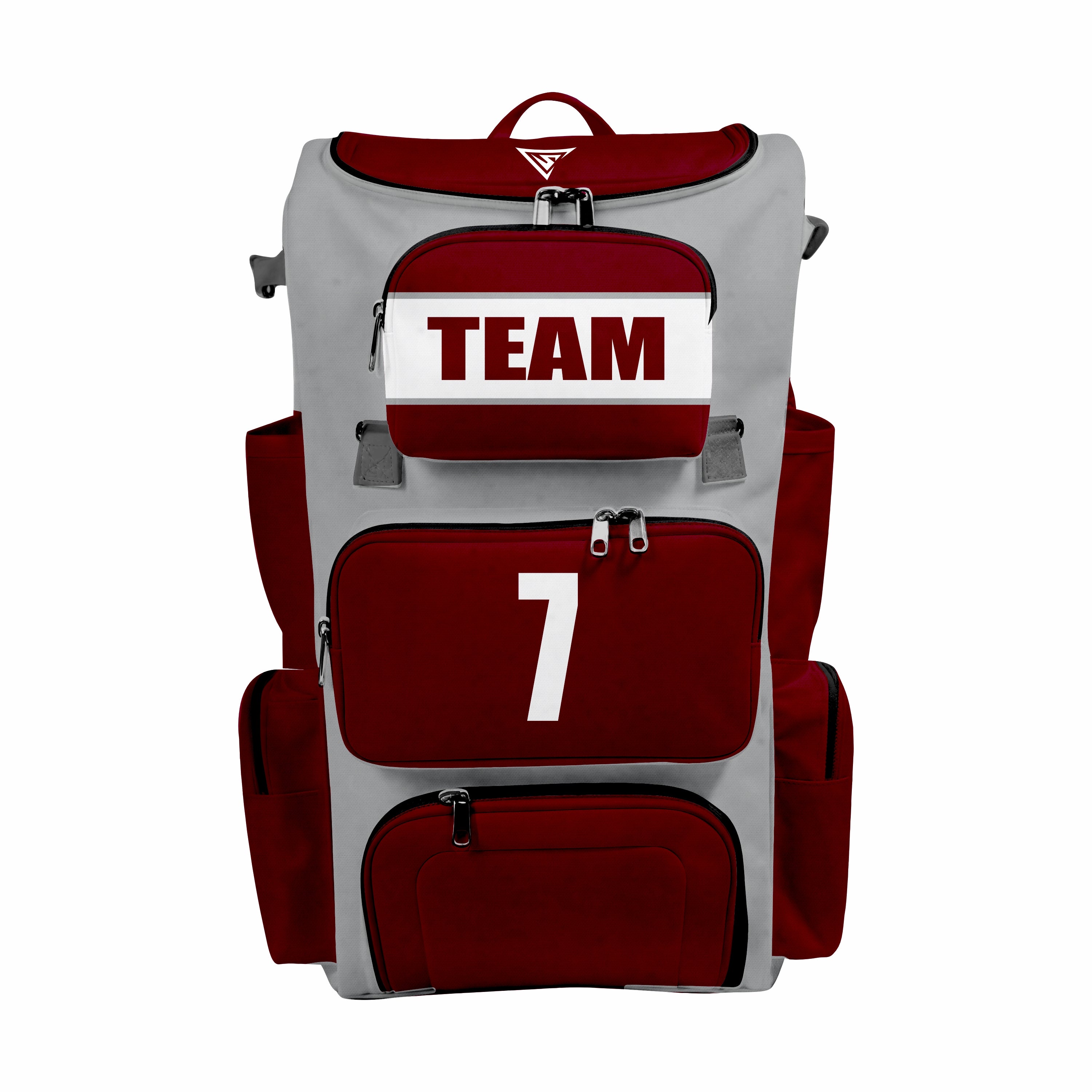CUSTOM GREY & DARK RED ELITE BASEBALL/SOFTBALL BACKPACKS