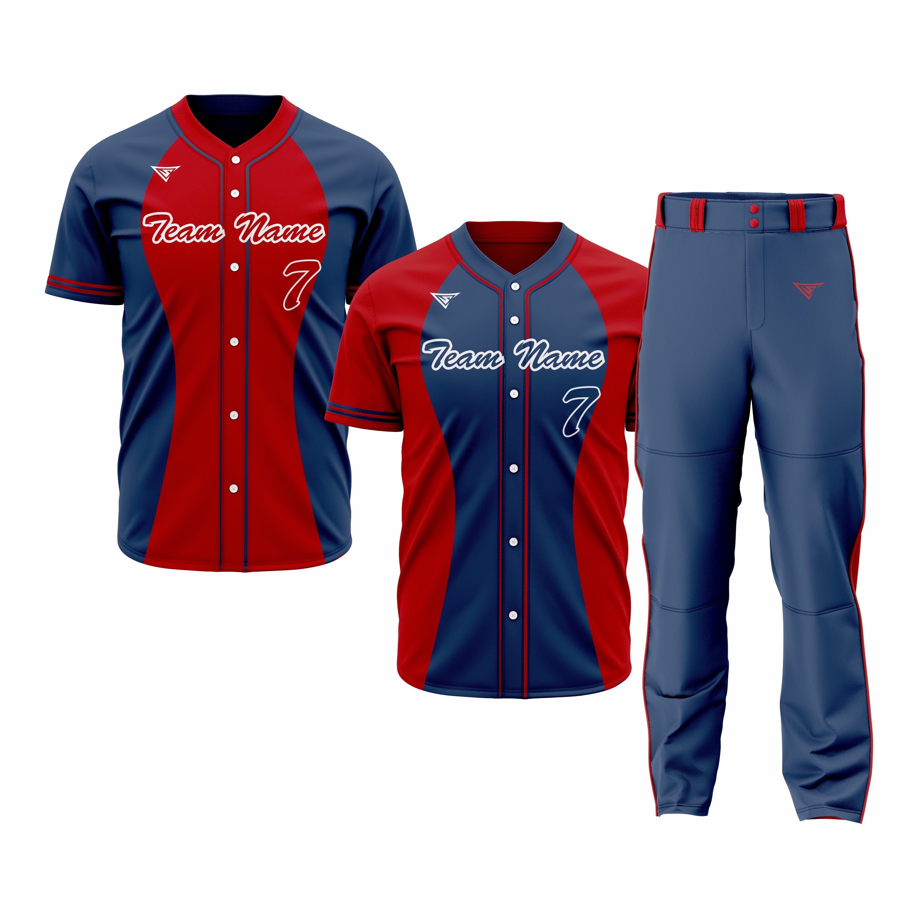 CUSTOM DARK BLUE & RED BASEBALL TEAM UNIFORM PACKAGE - PRO