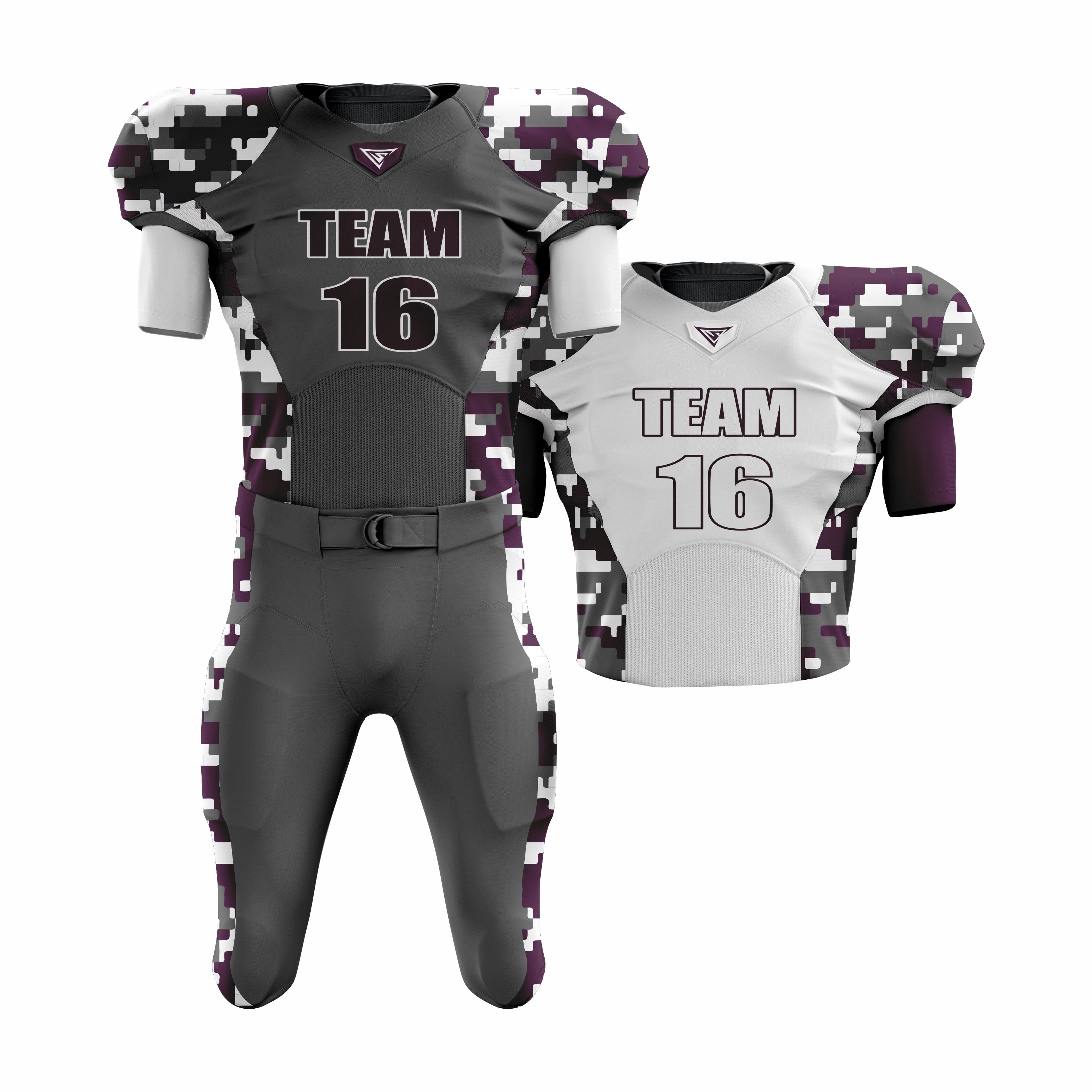 CUSTOM GREY, WHITE & MAROON AMERICAN FOOTBALL TEAM UNIFORM PACKAGE PRO