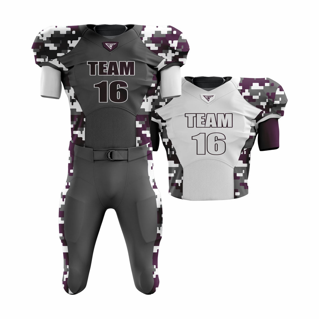 CUSTOM GREY, WHITE & MAROON AMERICAN FOOTBALL TEAM UNIFORM PACKAGE PRO