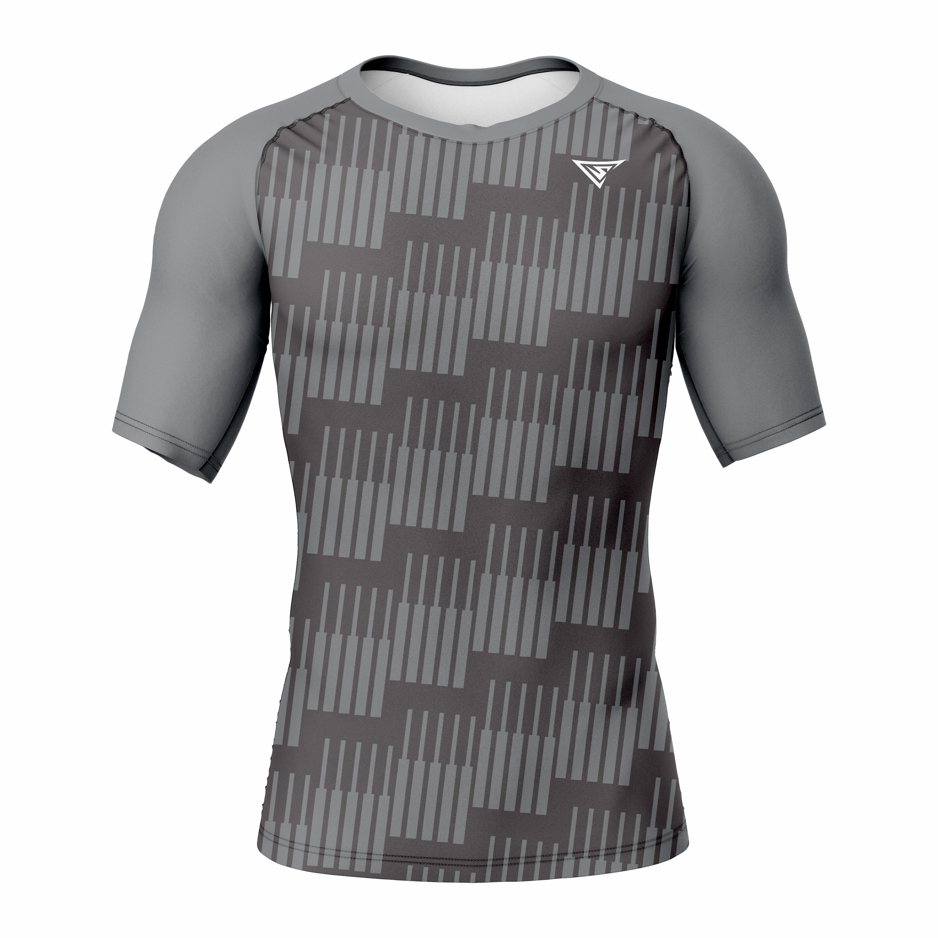 Custom Gray Black white Authentic Short Sleeve Compression Shirt