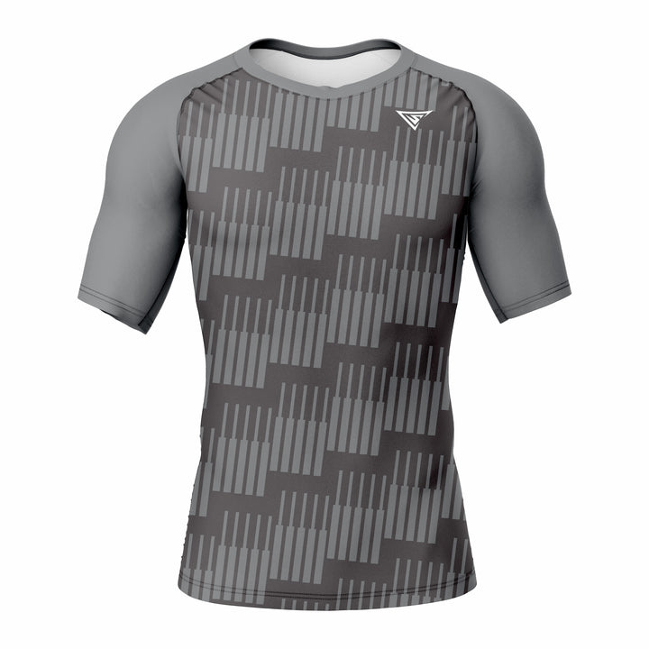 Custom Gray Black white Authentic Short Sleeve Compression Shirt