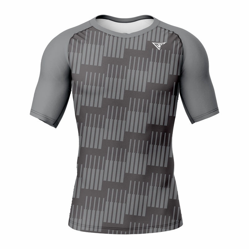 Custom Gray Black white Authentic Short Sleeve Compression Shirt