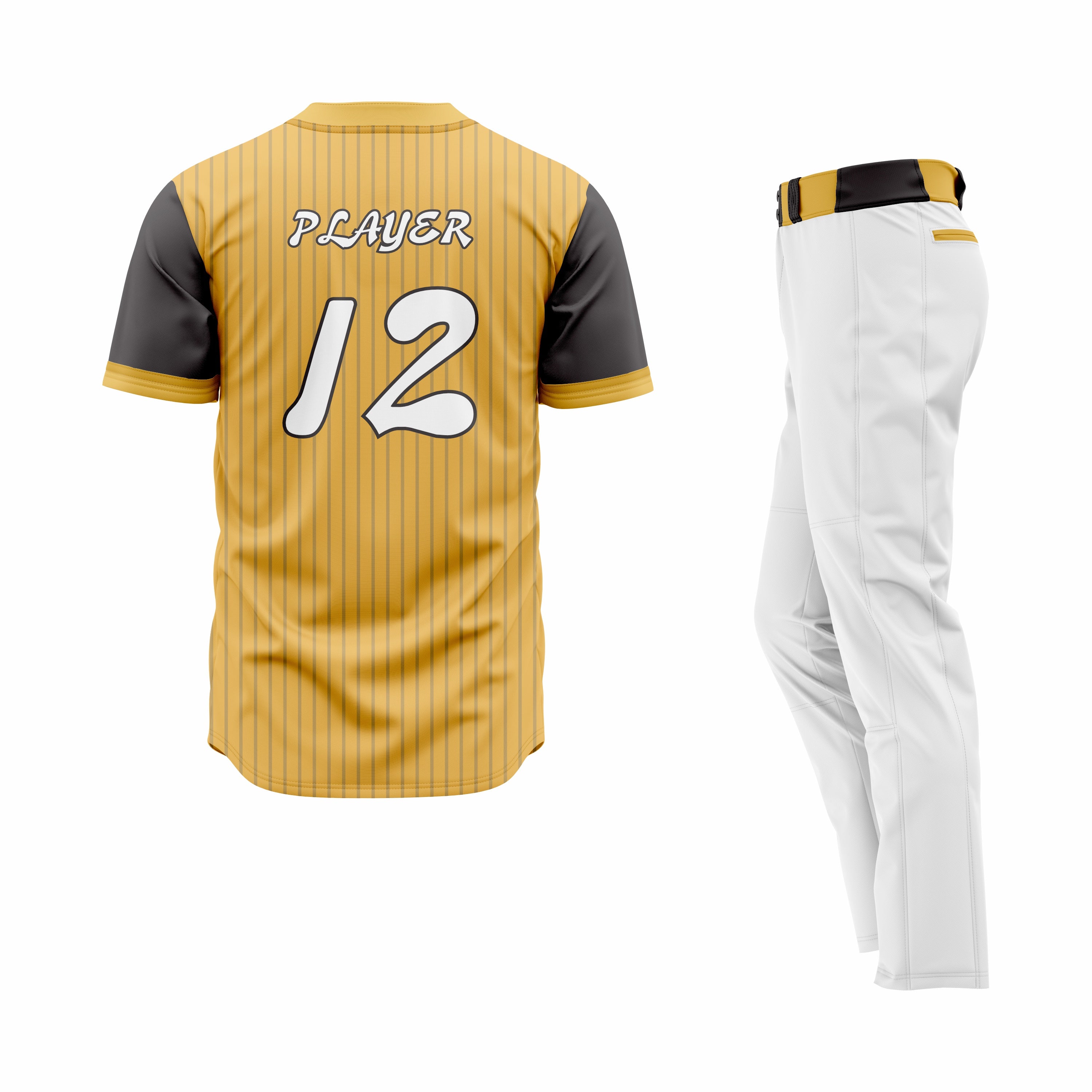 CUSTOM YELLOW WHITE BLACK BASEBALL UNIFORM