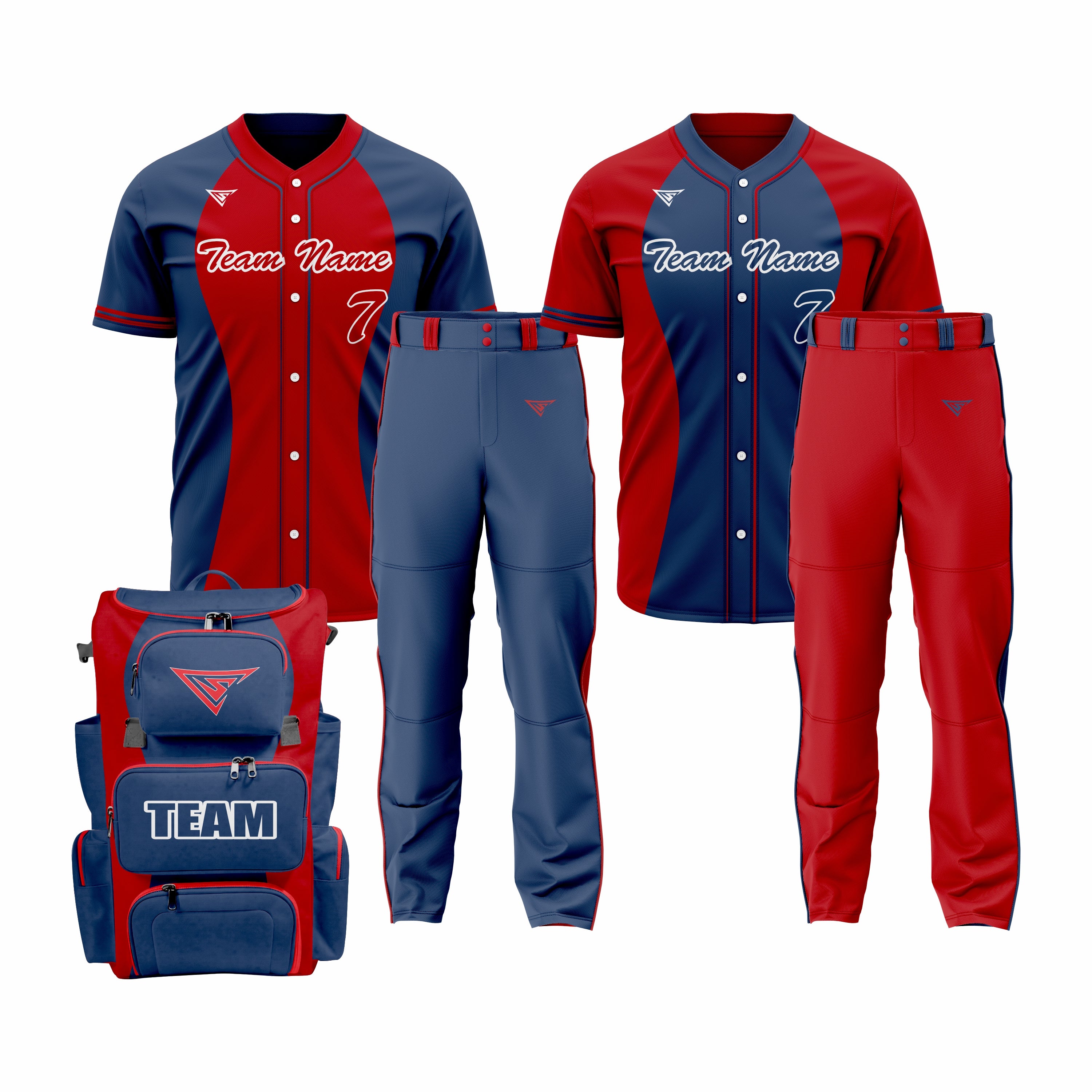 CUSTOM DARK BLUE & RED BASEBALL TEAM UNIFORM PACKAGE - ALL-STAR