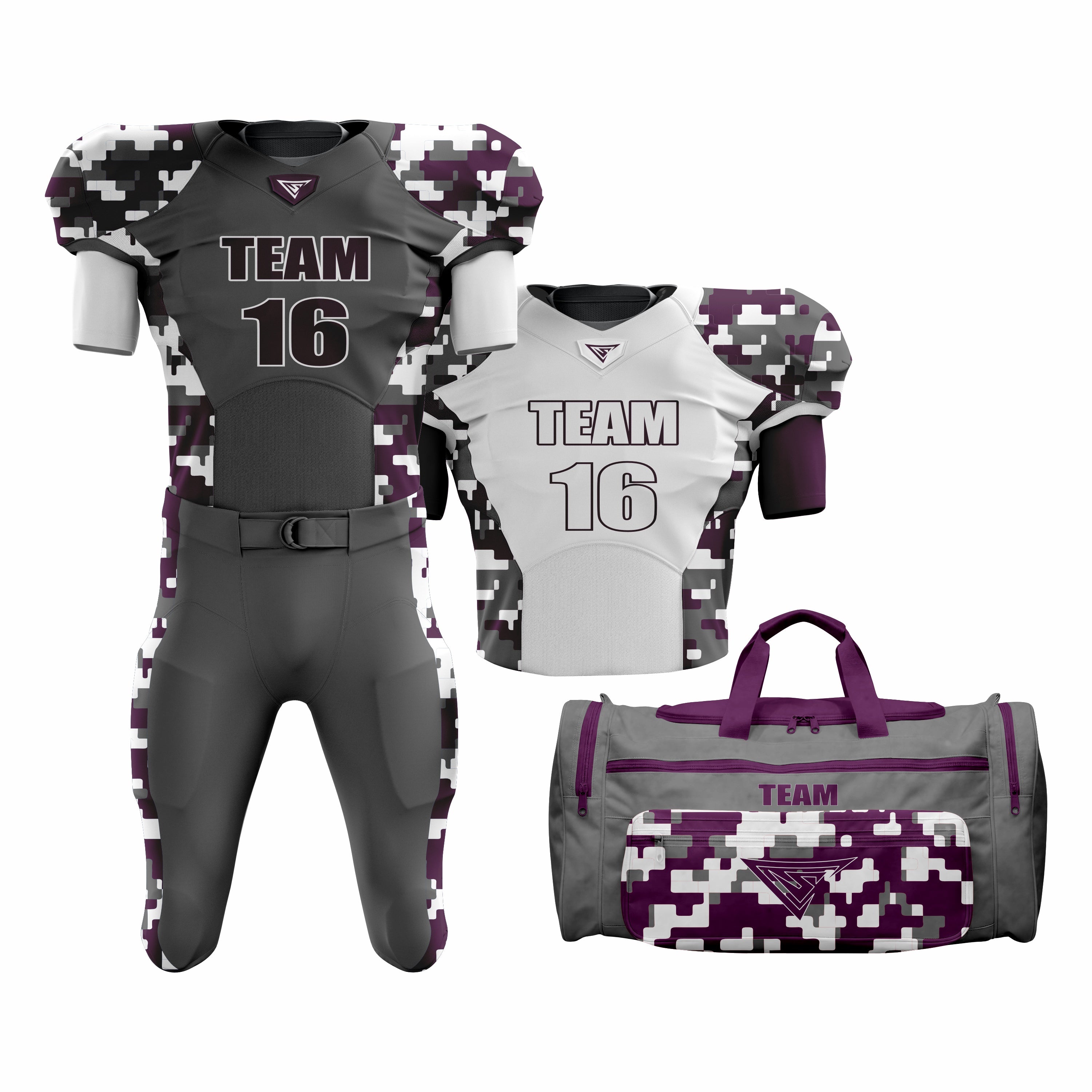 CUSTOM GREY, WHITE & MAROON AMERICAN FOOTBALL TEAM UNIFORM PACKAGE ALL STAR