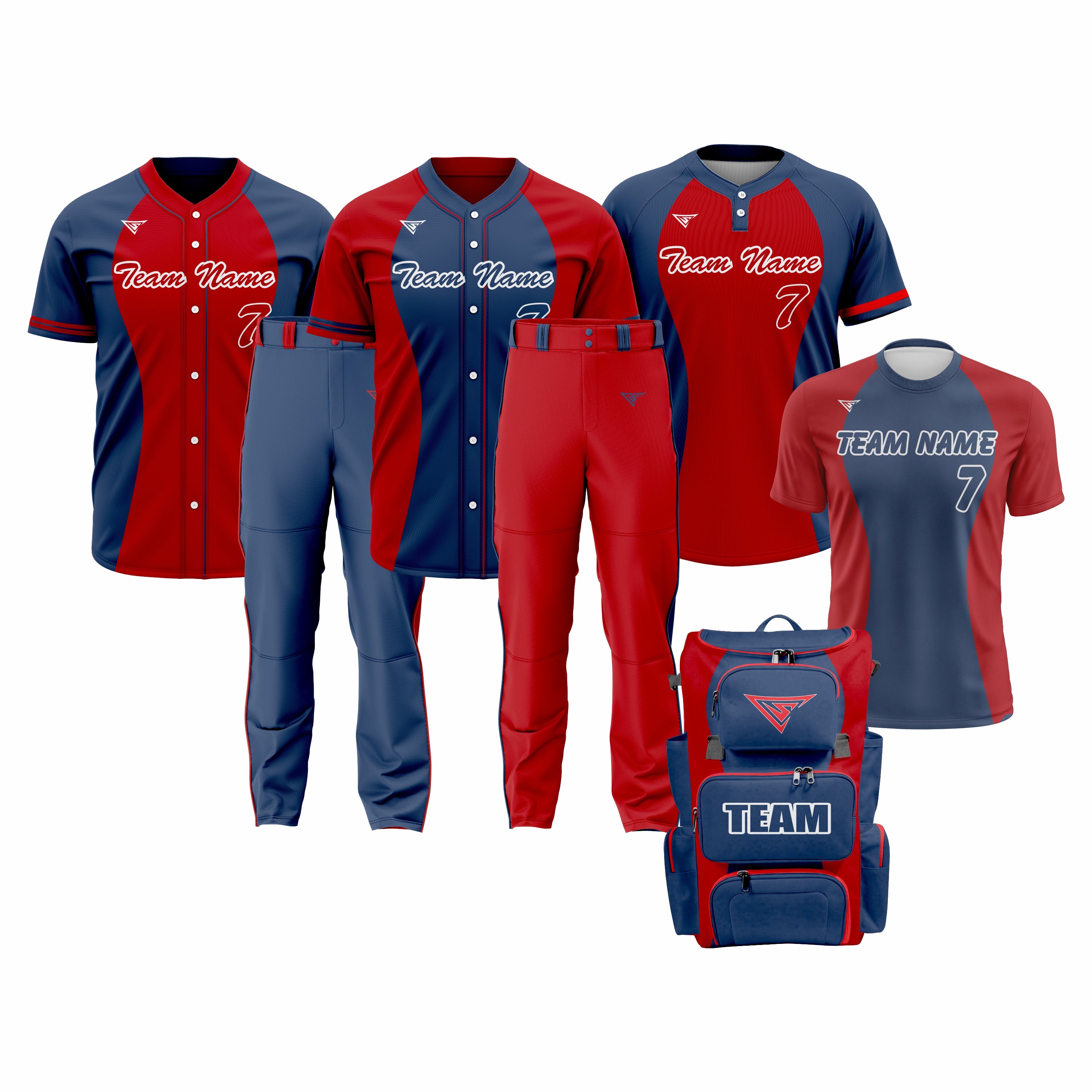 CUSTOM DARK BLUE & RED BASEBALL TEAM UNIFORM PACKAGE – DIAMOND PRO