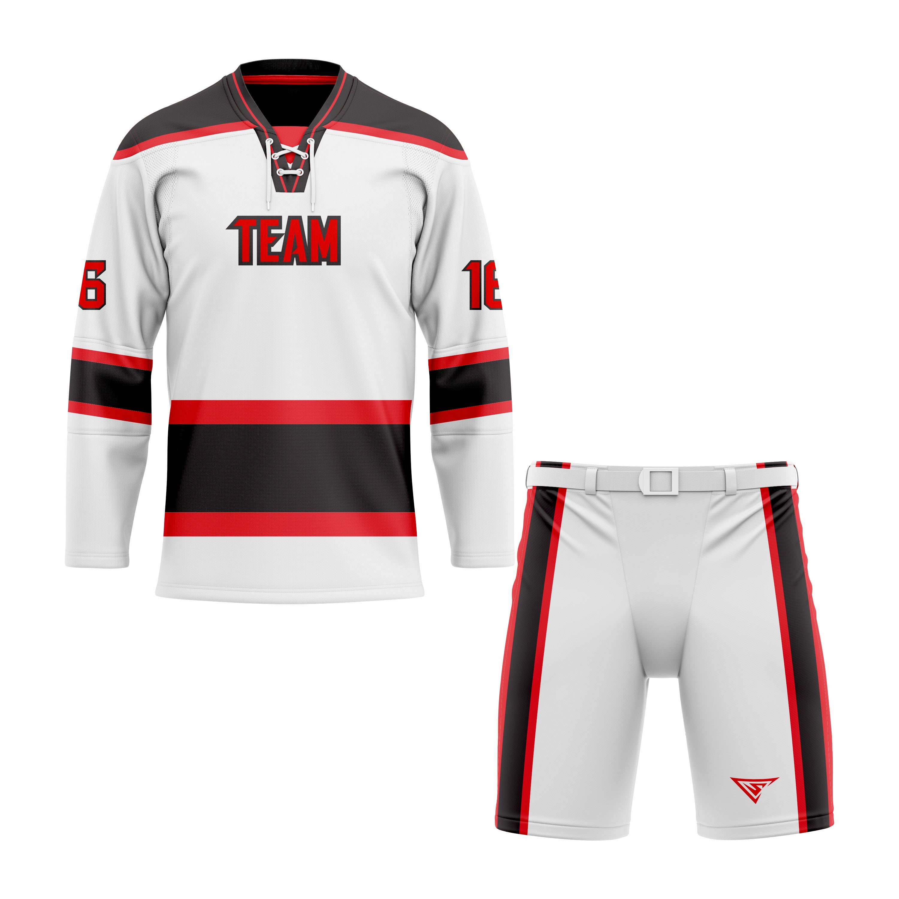 CUSTOM BLACK RED WHITE HOCKEY UNIFORM