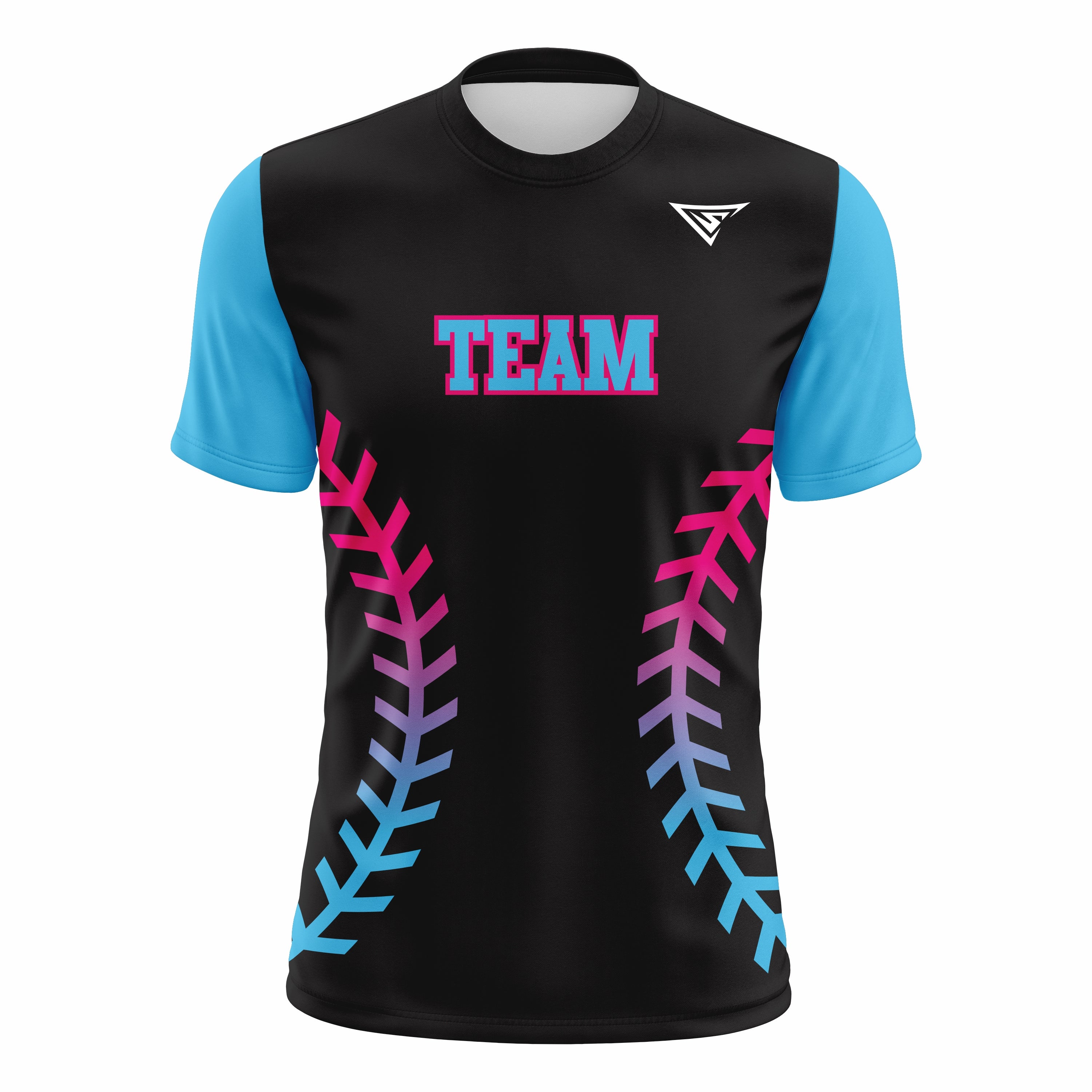 Custom Black, Blue & Red Crew Neck Softball Jerseys